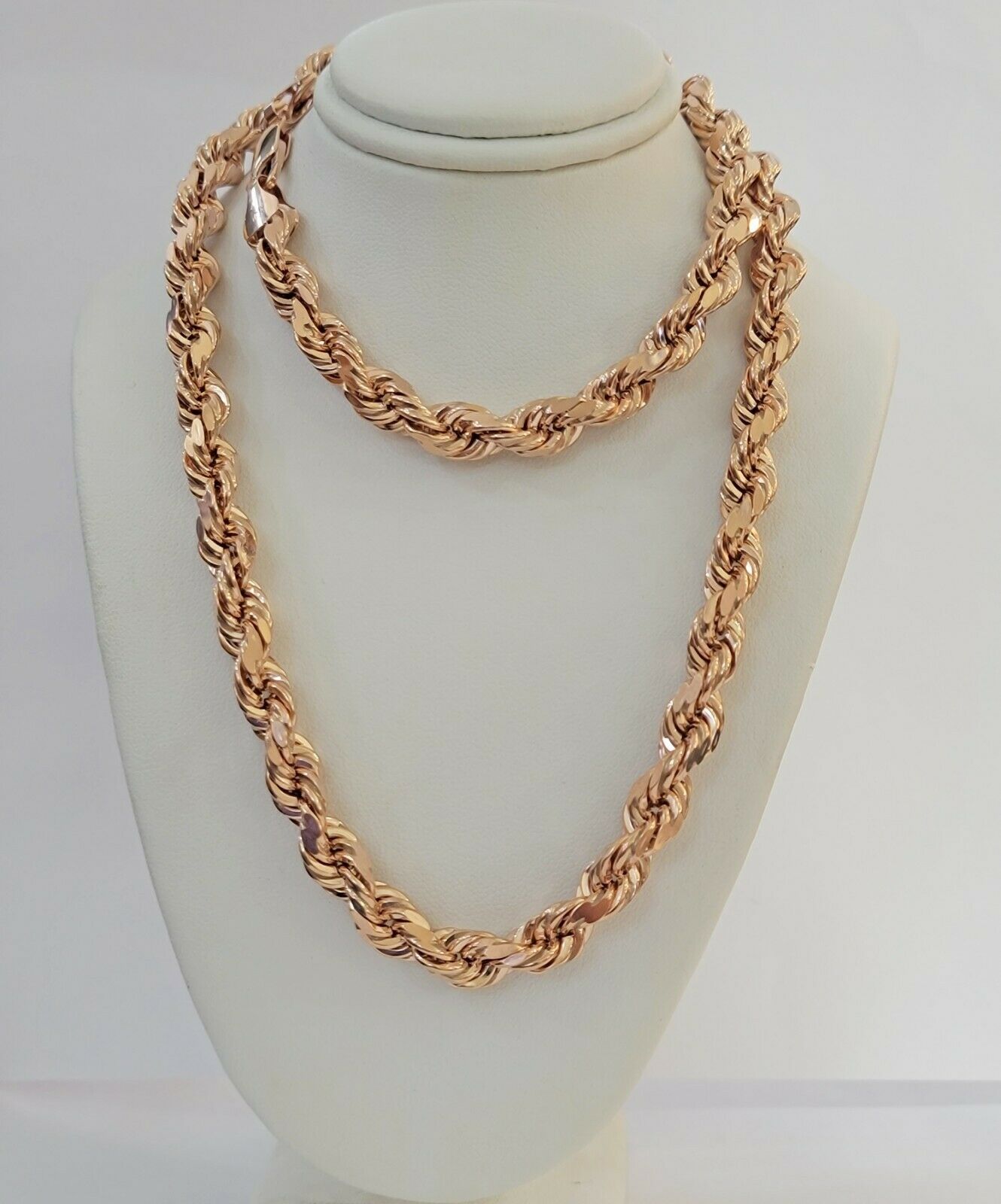 Real Gold 10k Rope Necklace Men Chain 8mm 22" - 30" Inch Rose Gold SOLID 10kt - GoldenlinQ