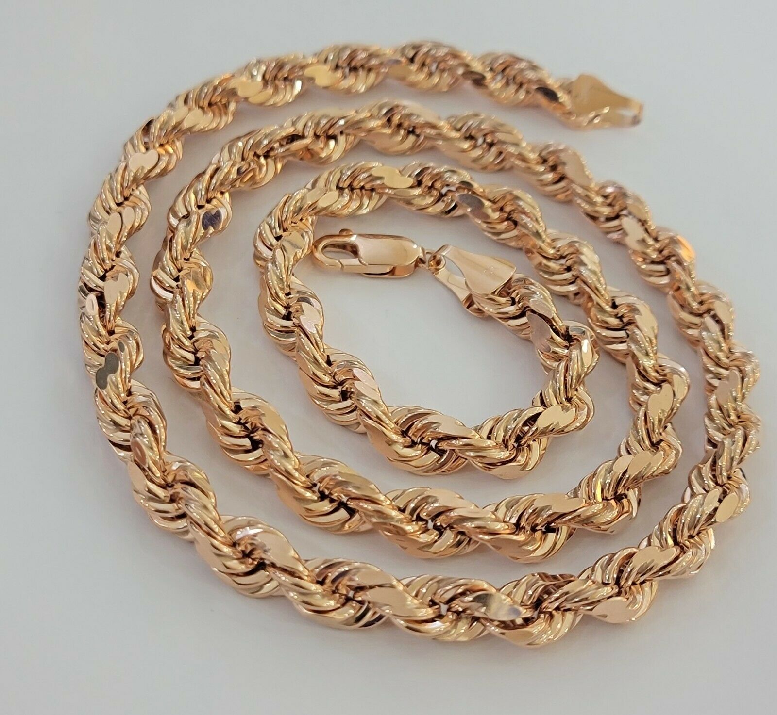Real Gold 10k Rope Necklace Men Chain 8mm 22" - 30" Inch Rose Gold SOLID 10kt - GoldenlinQ