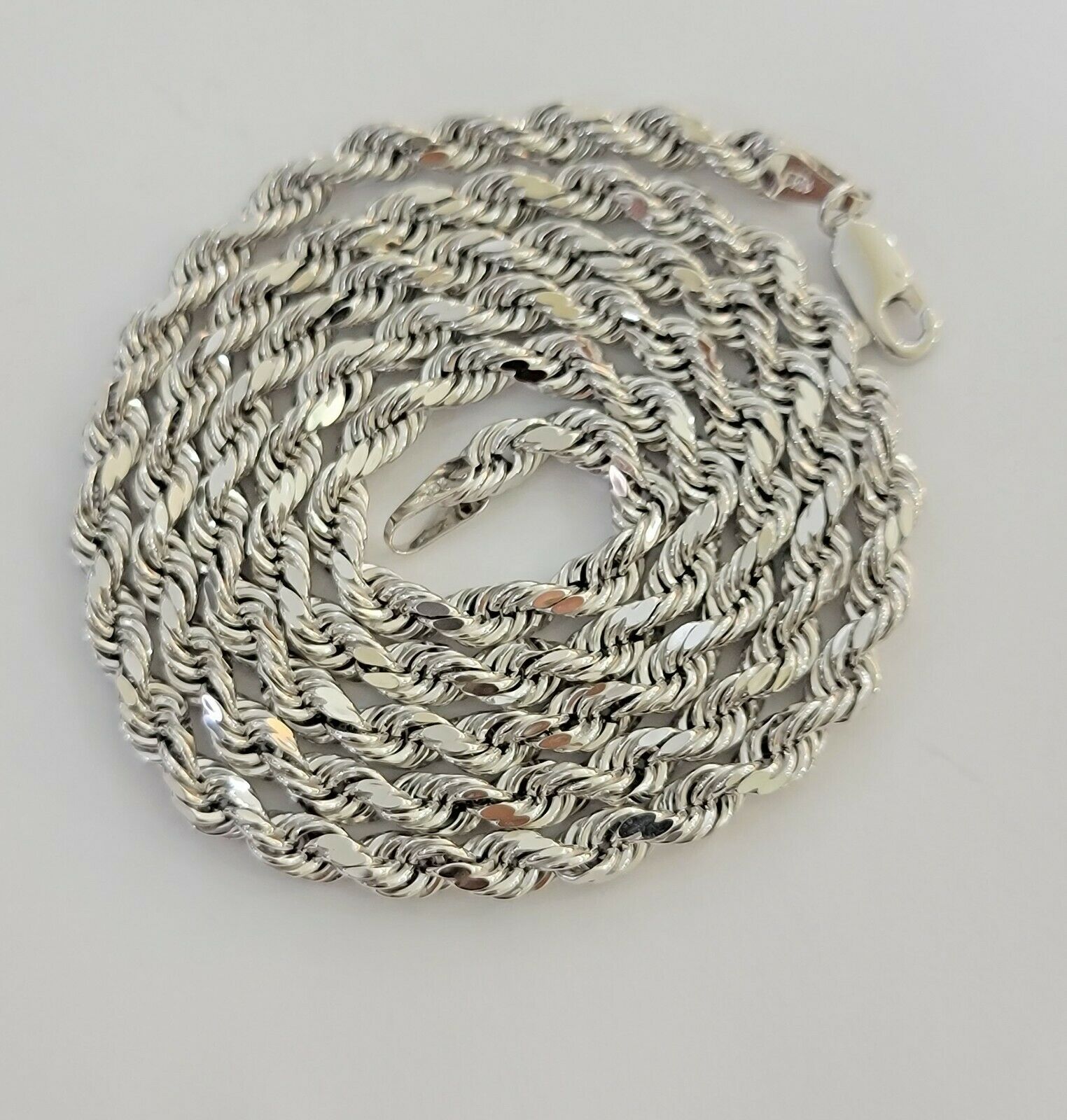 Real Gold 10k Rope Necklace Men's Chain 4mm 20" 22" 24" White Gold Diamond Cuts - GoldenlinQ