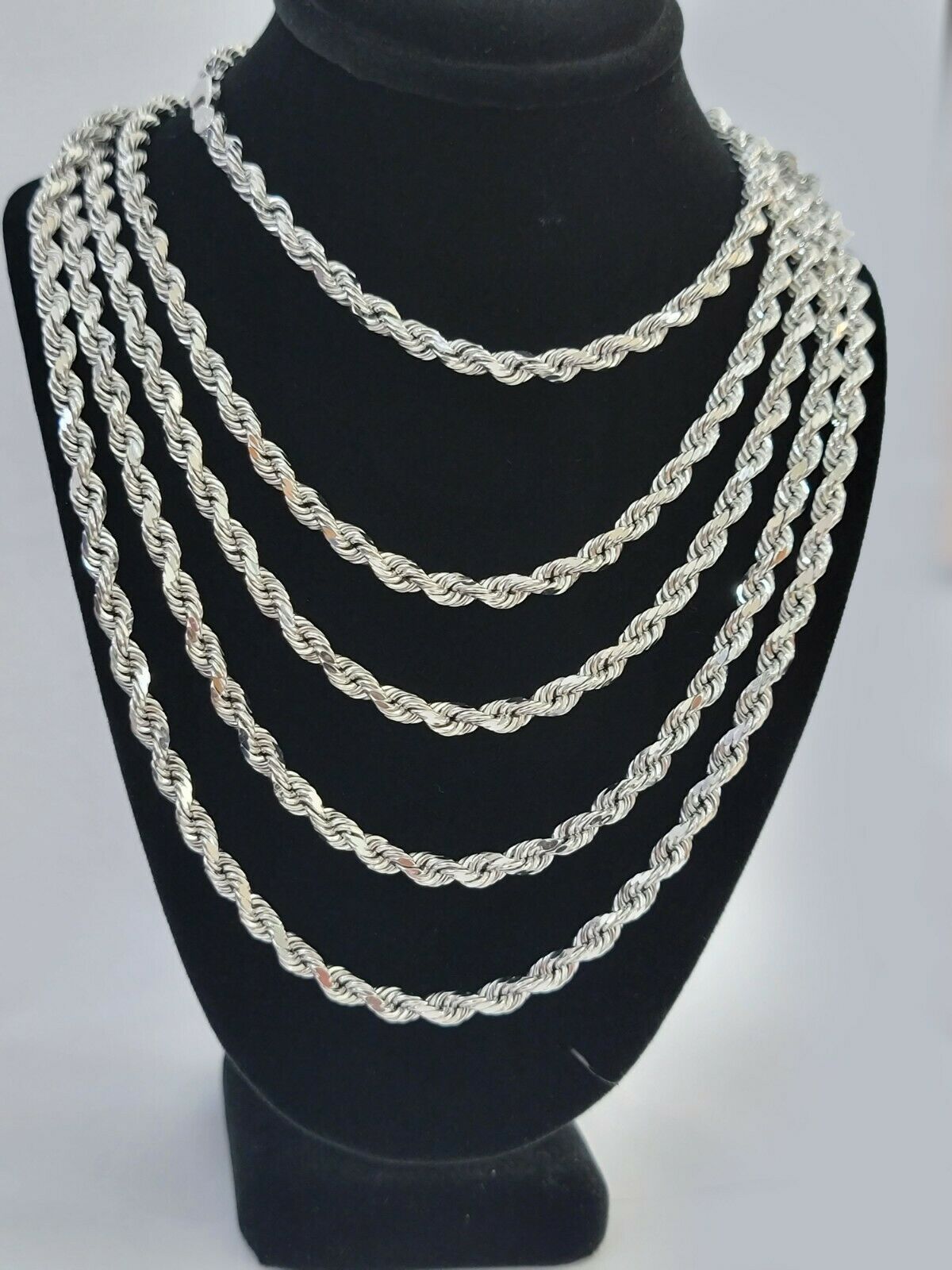 Real Gold 10k Rope Necklace Men's Chain 4mm 20" 22" 24" White Gold Diamond Cuts - GoldenlinQ