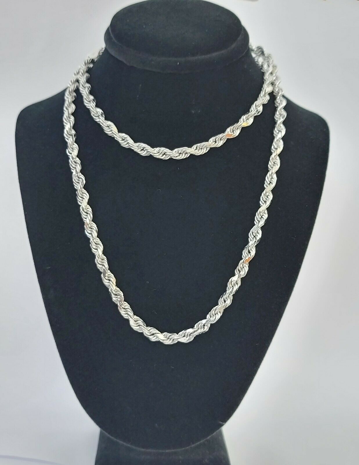 Real Gold 10k Rope Necklace Men's Chain 4mm 20" 22" 24" White Gold Diamond Cuts - GoldenlinQ