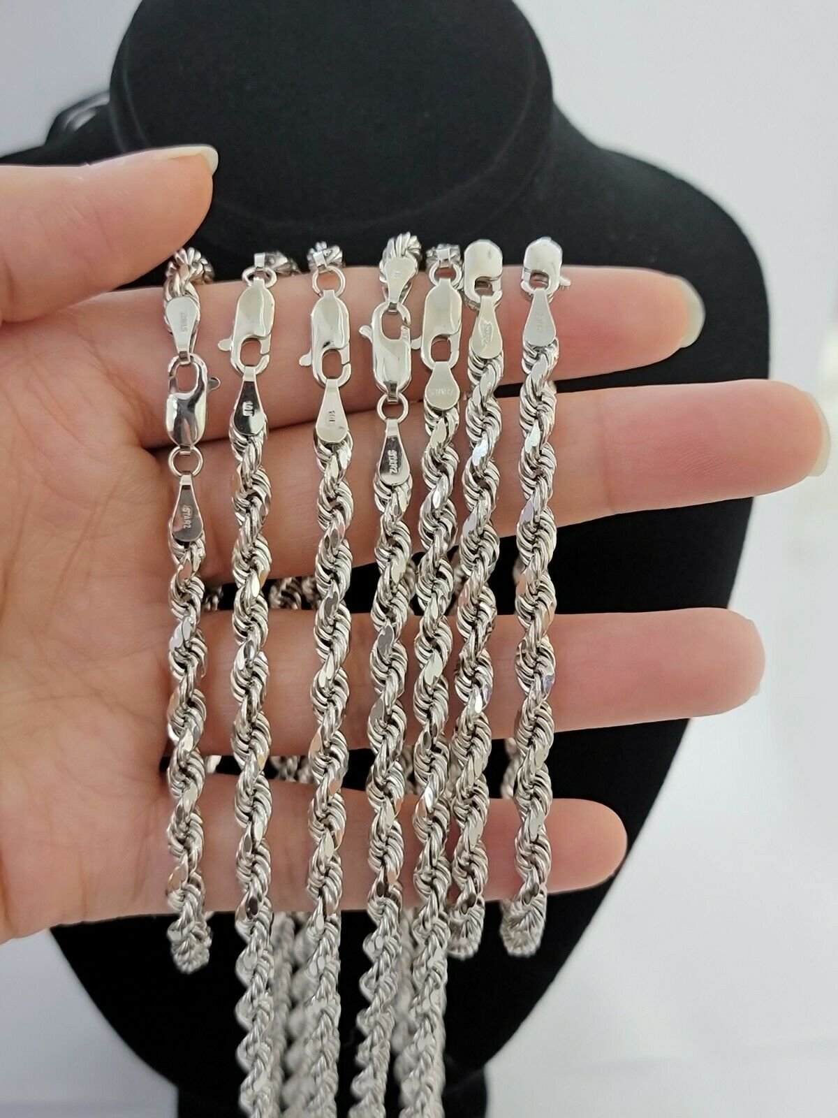 Real Gold 10k Rope Necklace Men's Chain 4mm 20" 22" 24" White Gold Diamond Cuts - GoldenlinQ