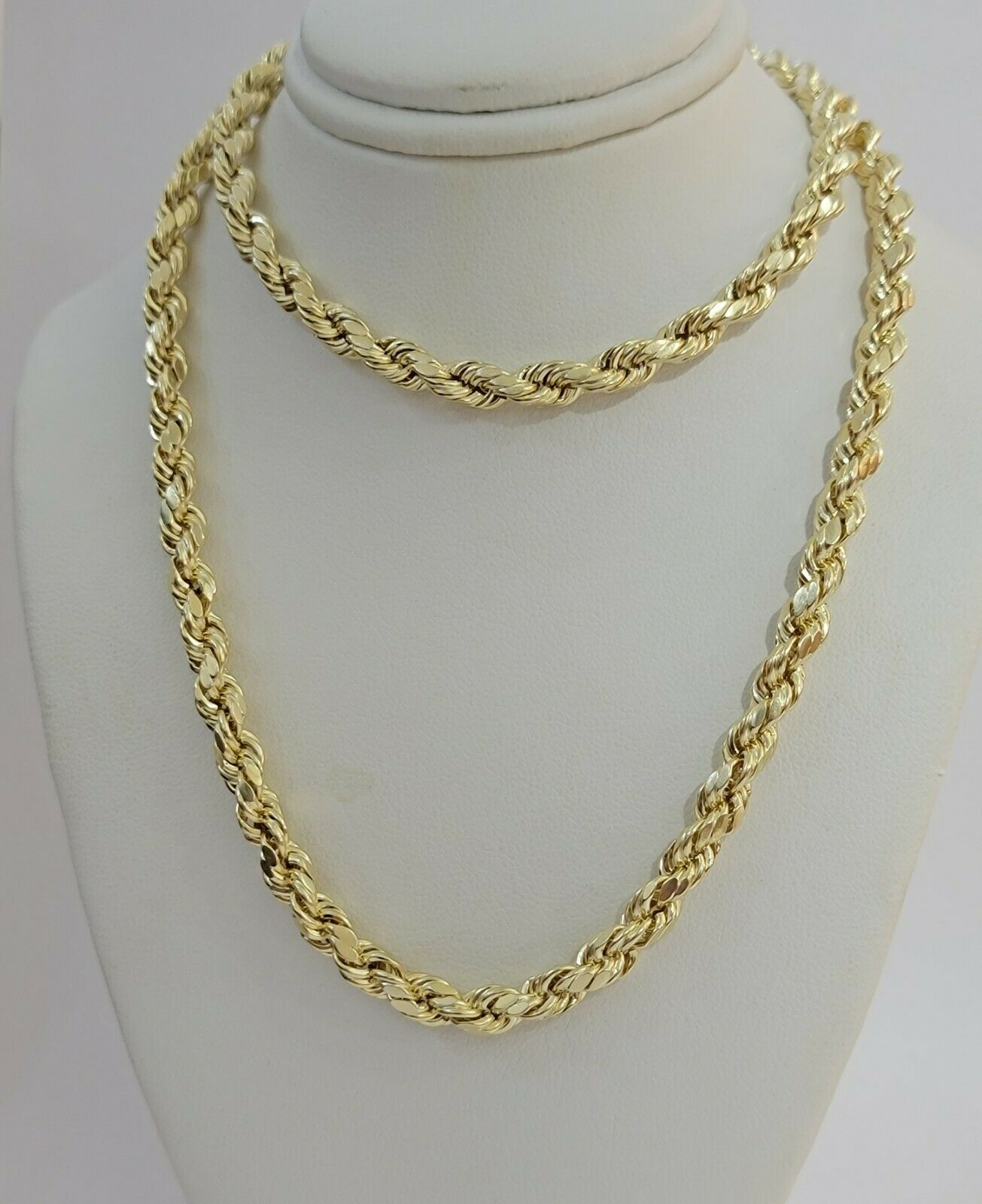 Real Gold 10k Rope Necklace Mens Chain 6mm 18" - 30" Inch Yellow Gold Diamond Cuts - GoldenlinQ