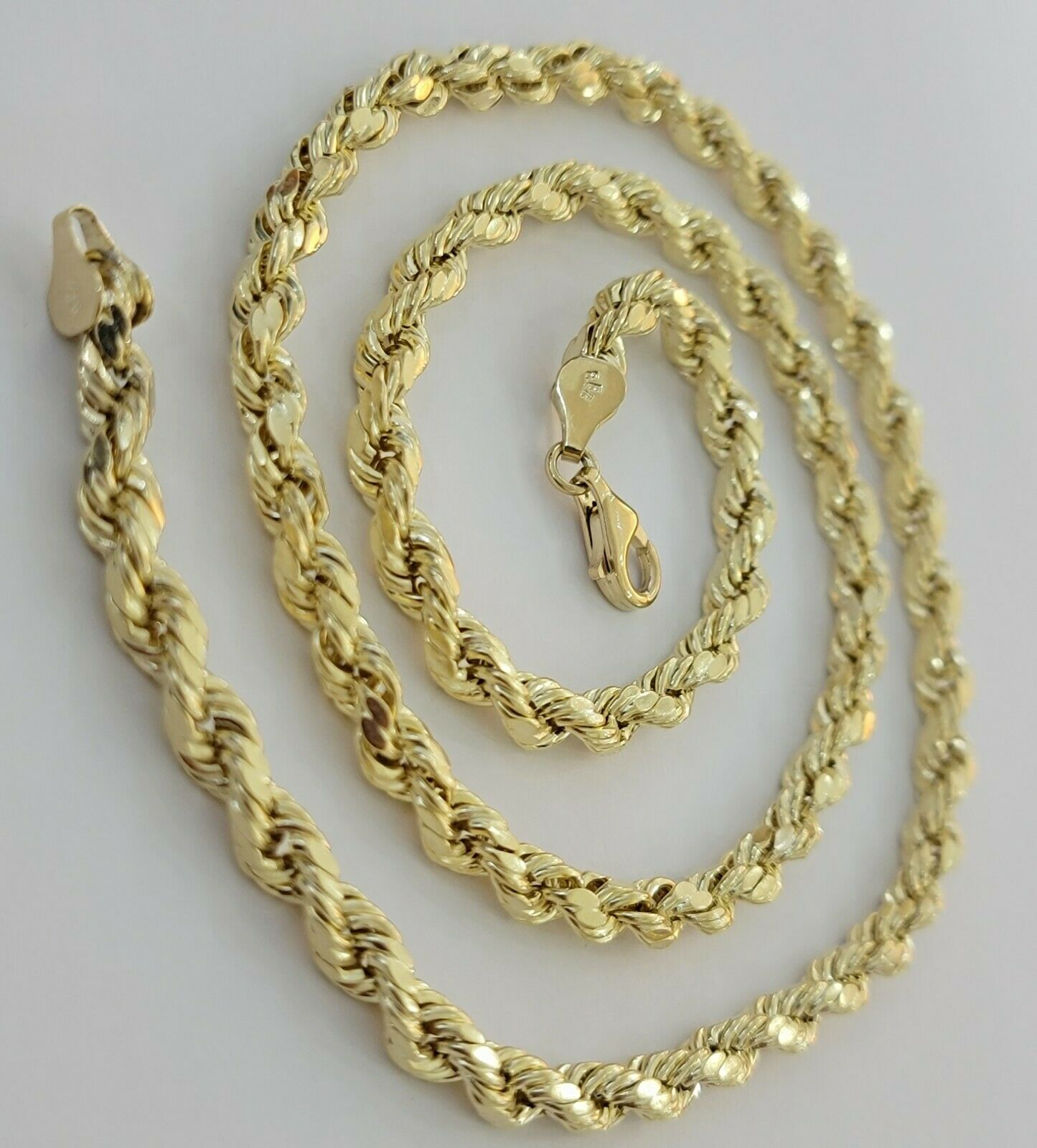 Real Gold 10k Rope Necklace Mens Chain 6mm 18" - 30" Inch Yellow Gold Diamond Cuts - GoldenlinQ