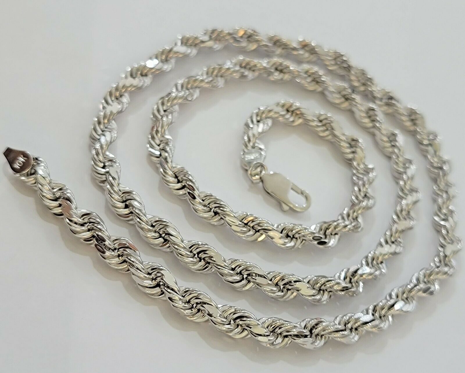 Real Gold 10k Rope Necklace Men's Chain 6mm 20" 22" 24" White Gold Diamond Cuts - GoldenlinQ