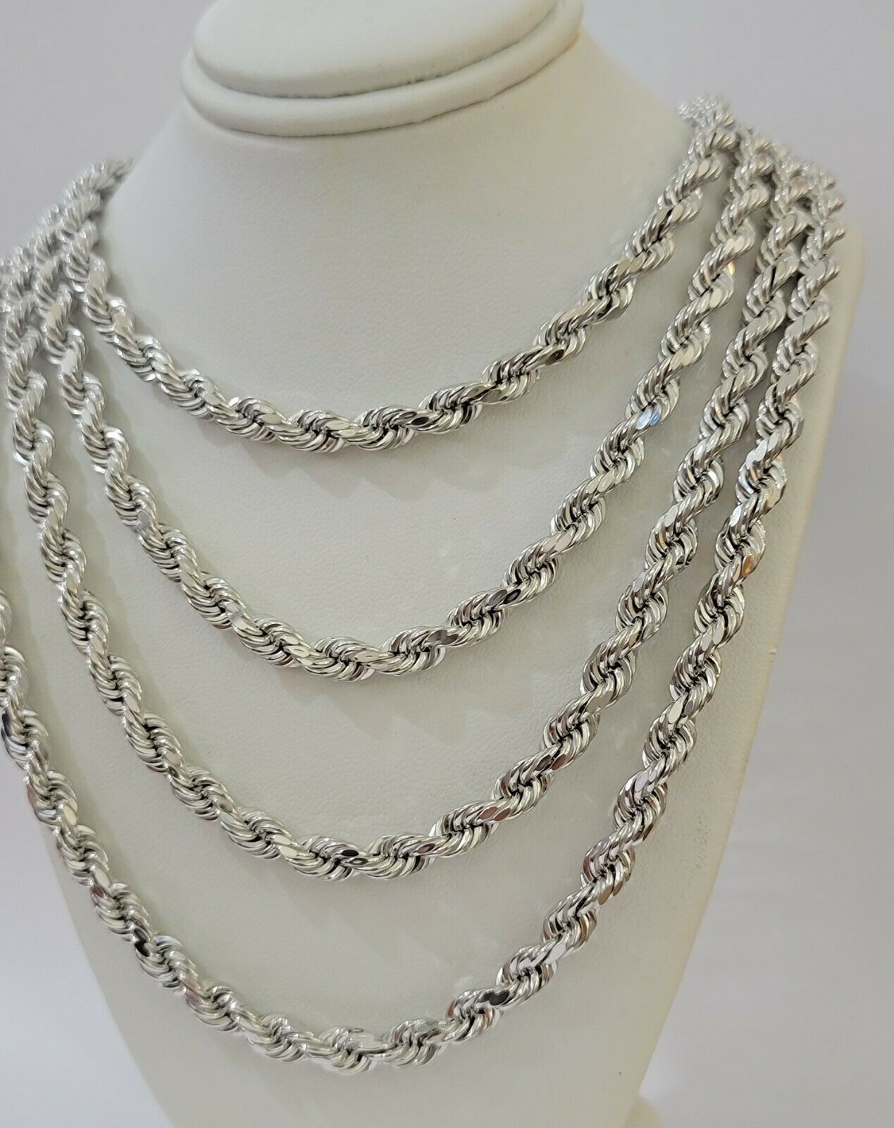 Real Gold 10k Rope Necklace Men's Chain 6mm 20" 22" 24" White Gold Diamond Cuts - GoldenlinQ