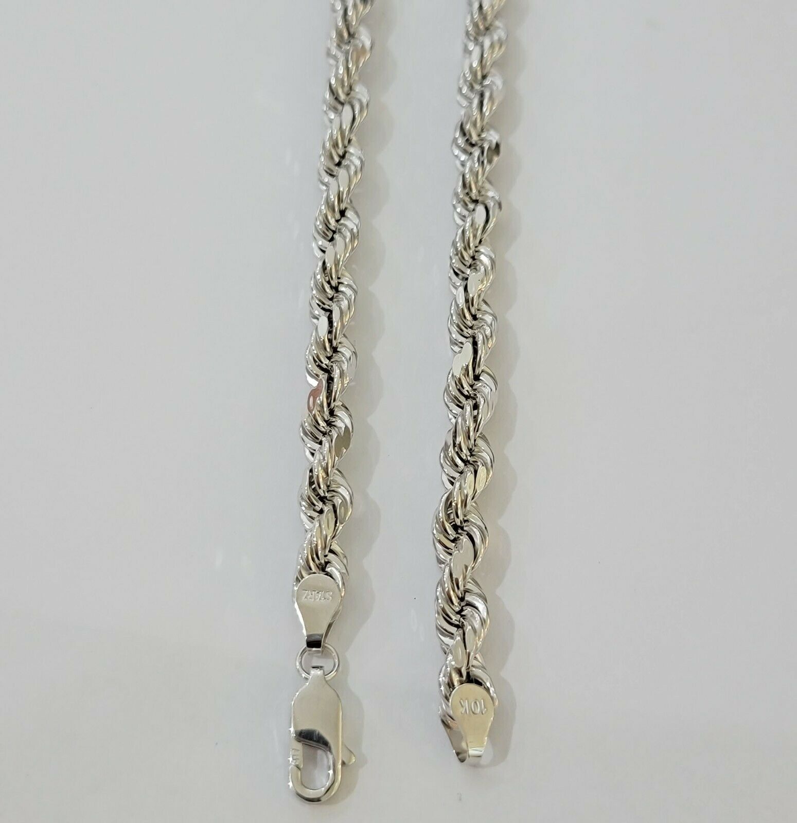 Real Gold 10k Rope Necklace Men's Chain 6mm 20" 22" 24" White Gold Diamond Cuts - GoldenlinQ