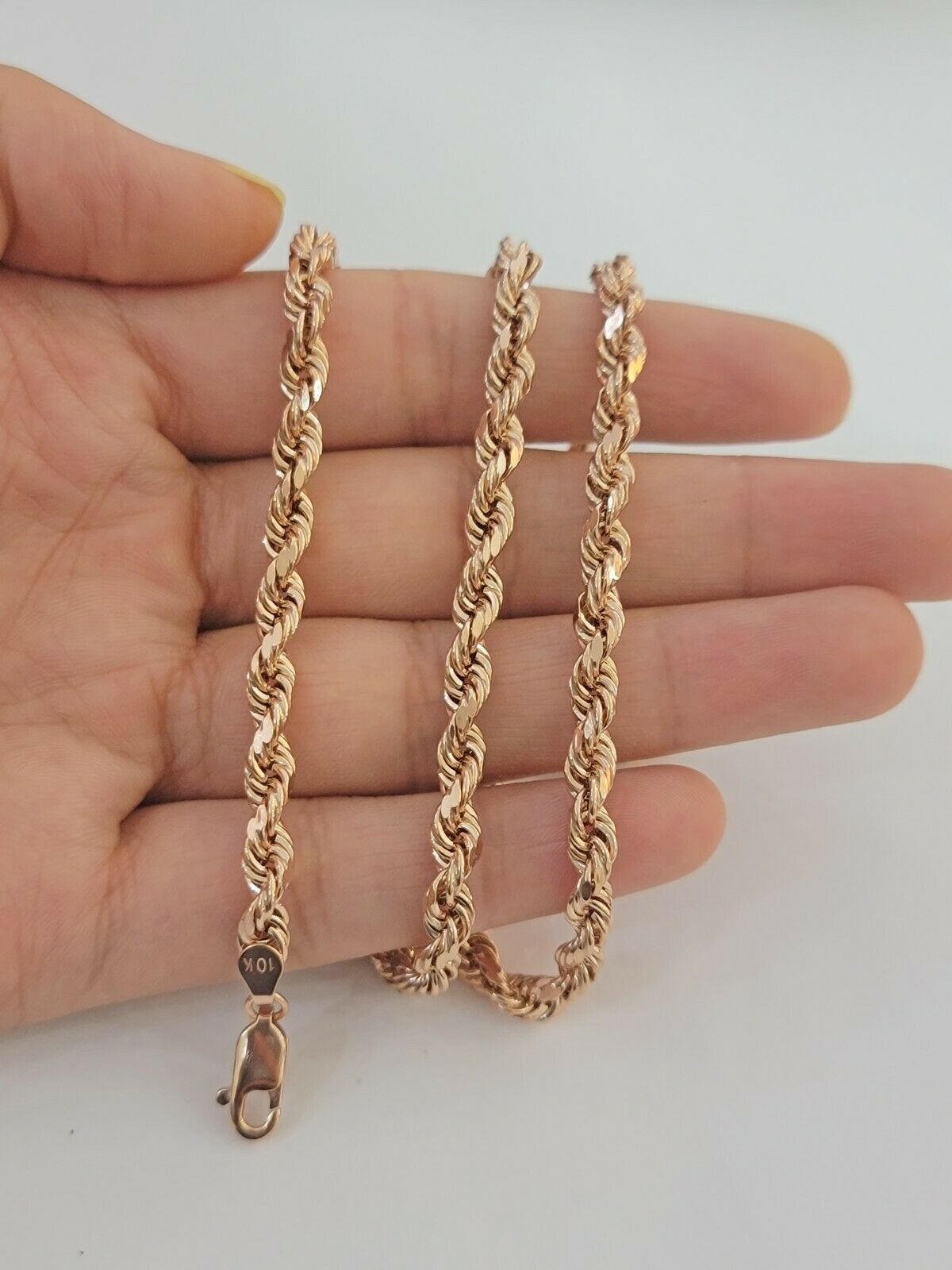 Real Gold 10k Rose Gold Rope Necklace Men Chain 4mm 20" - 26" Inch 10kt Men Women - GoldenlinQ