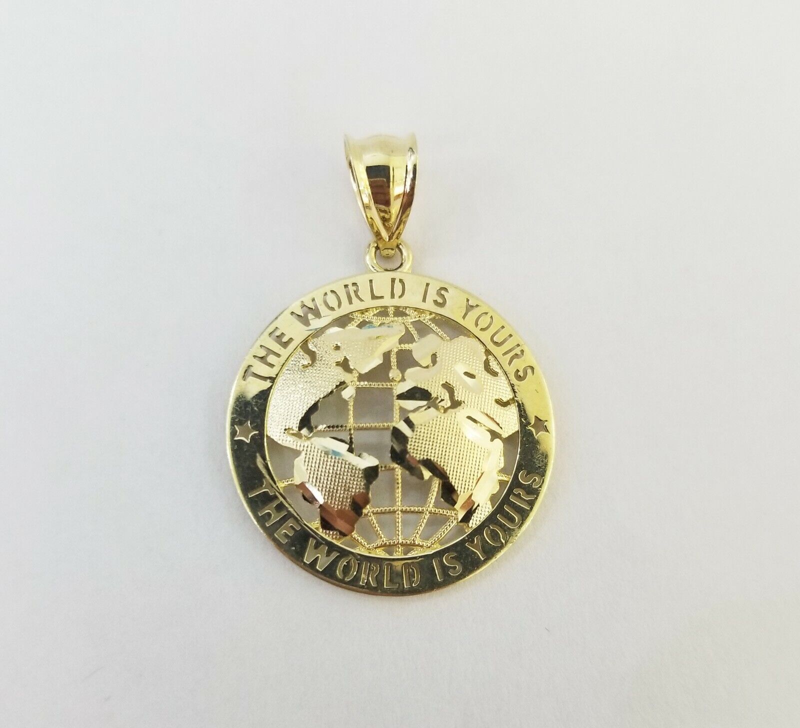Real Gold 10k The World is Yours Map Pendant Diamond Cut 10kt - GoldenlinQ