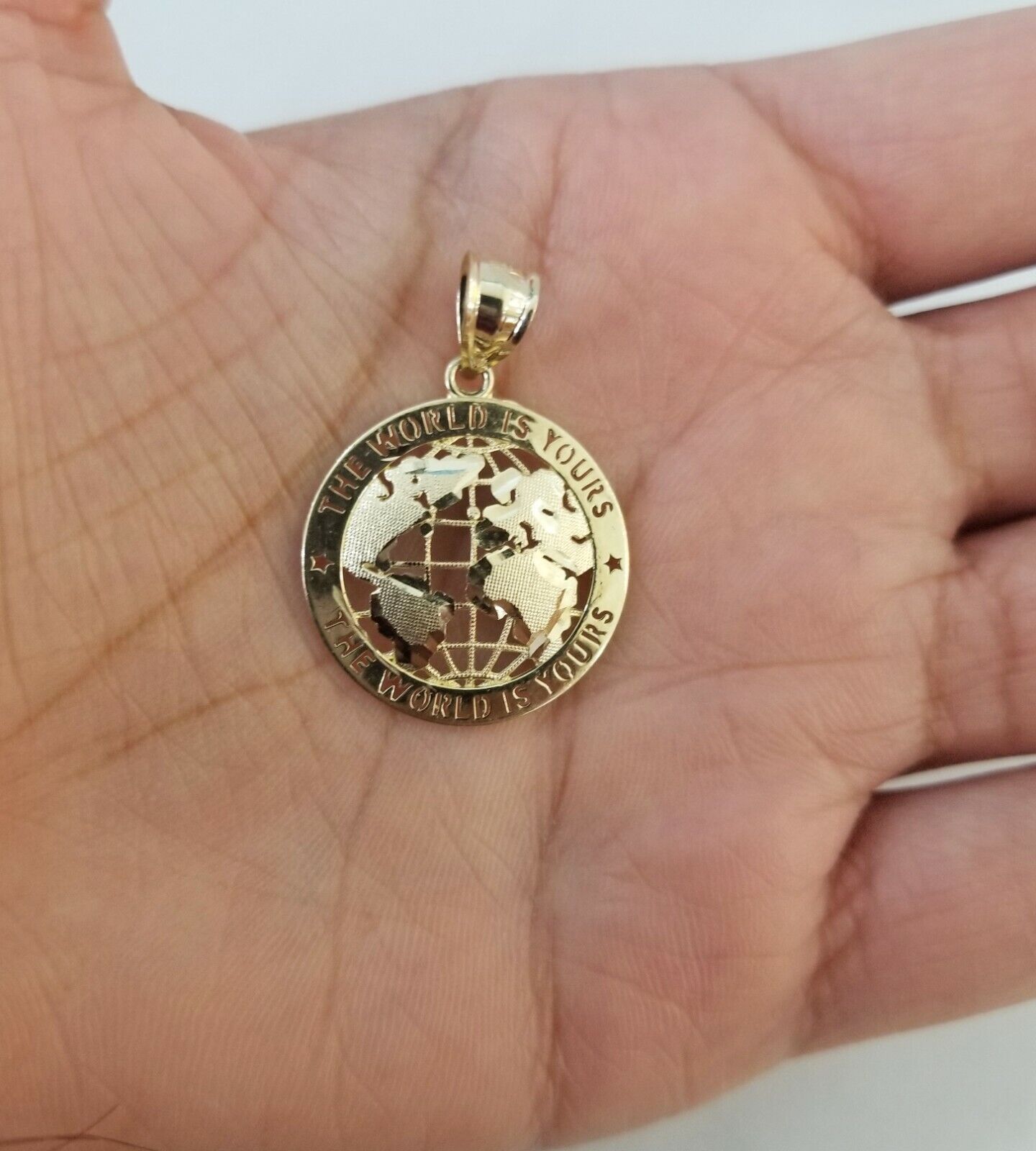 Real Gold 10k The World is Yours Map Pendant Diamond Cut 10kt - GoldenlinQ