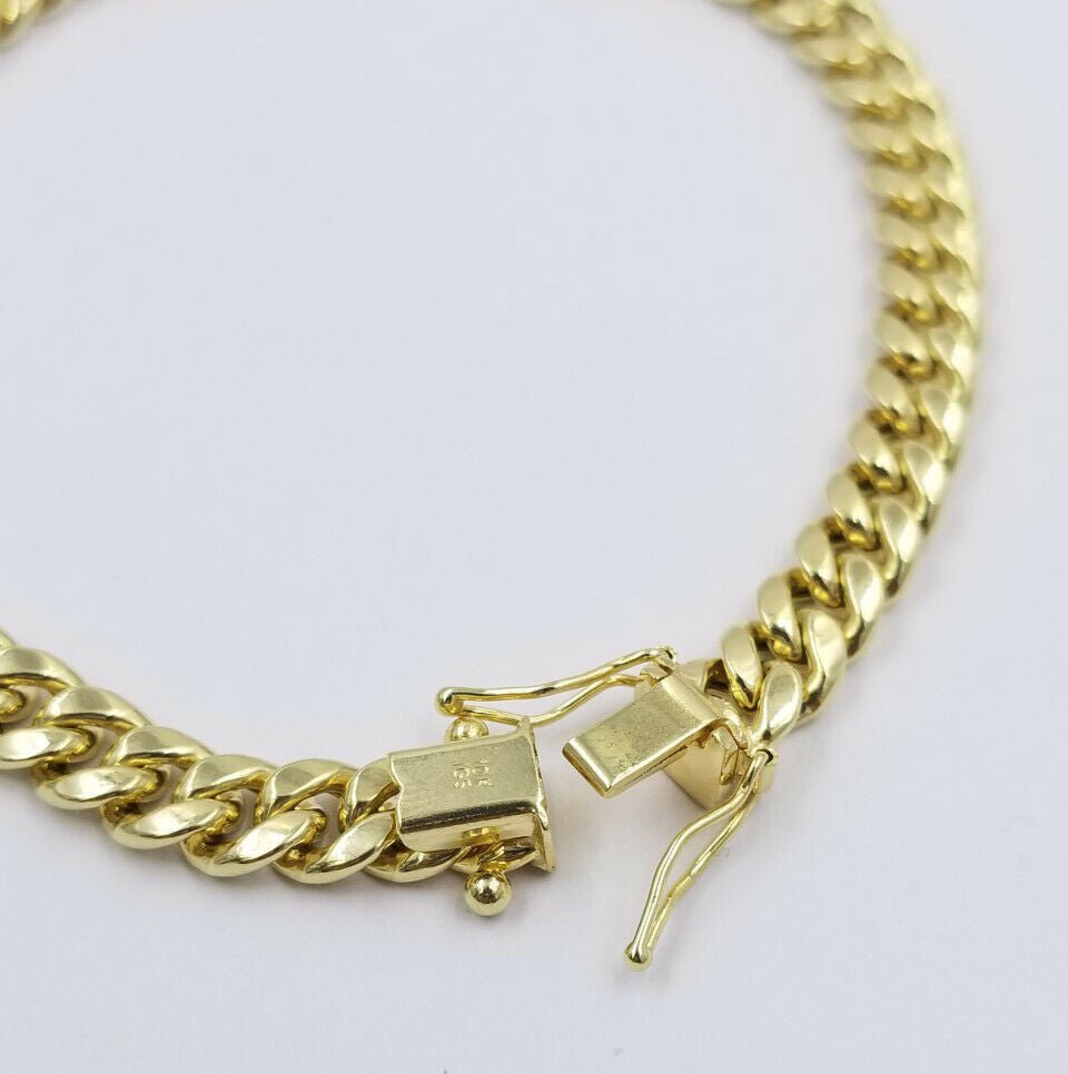 Real Gold 10k yellow Gold Cuban link bracelet 6mm 8" Long Box Lock men's Strong - GoldenlinQ