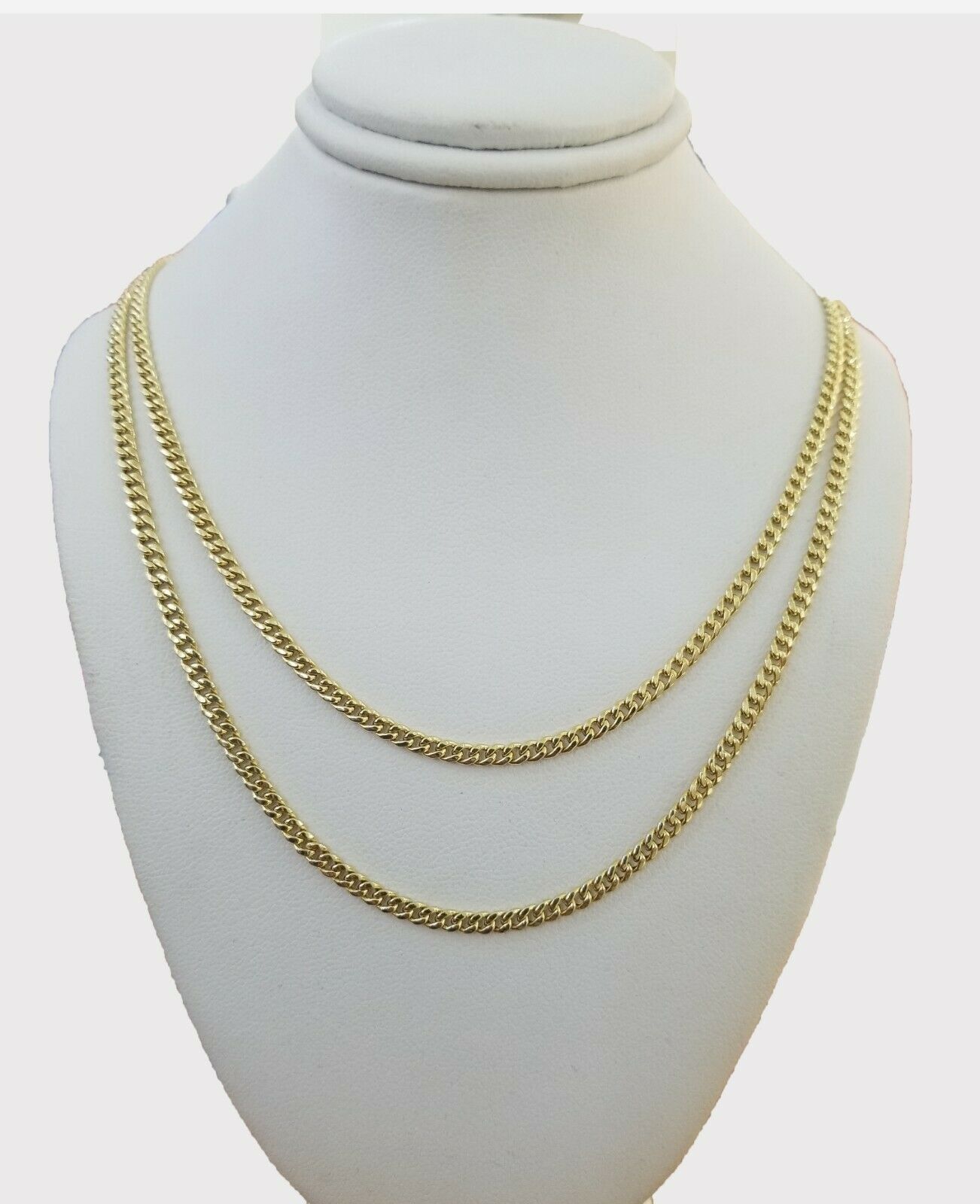 Real Gold 10kt Necklace Miami Cuban Link 16" 18" 2.5mm Women Layer Chain 2 piece - GoldenlinQ