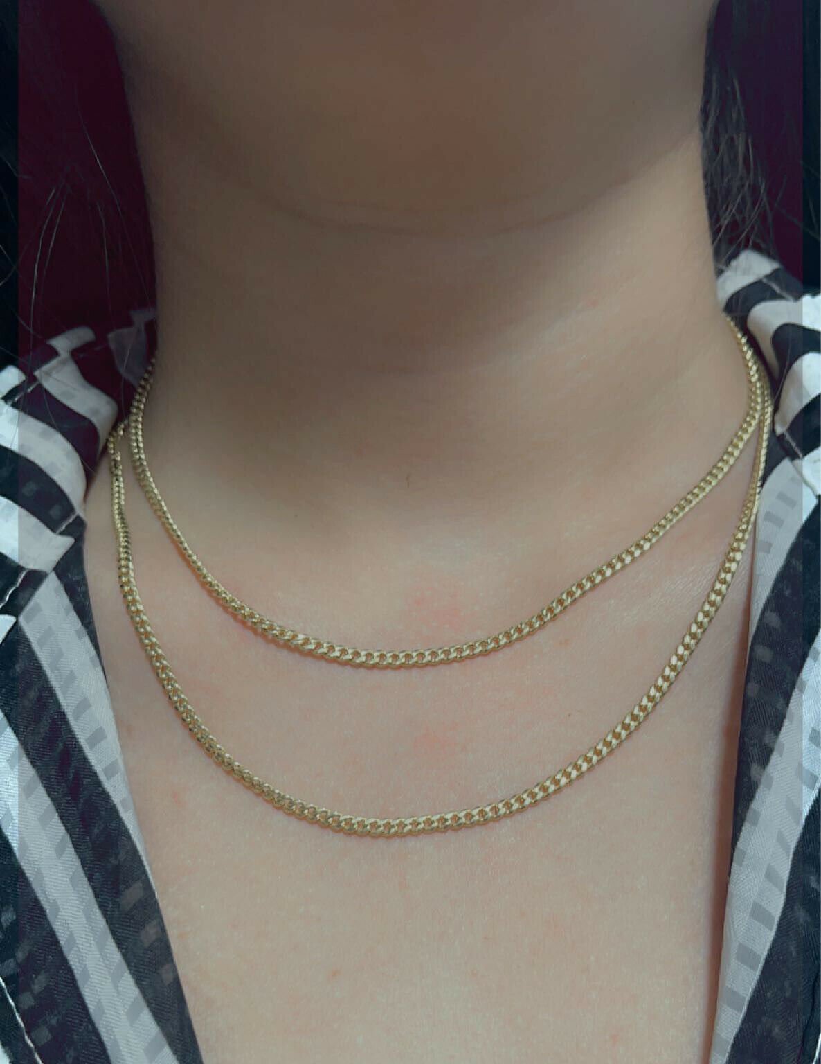 Real Gold 10kt Necklace Miami Cuban Link 16" 18" 2.5mm Women Layer Chain 2 piece - GoldenlinQ