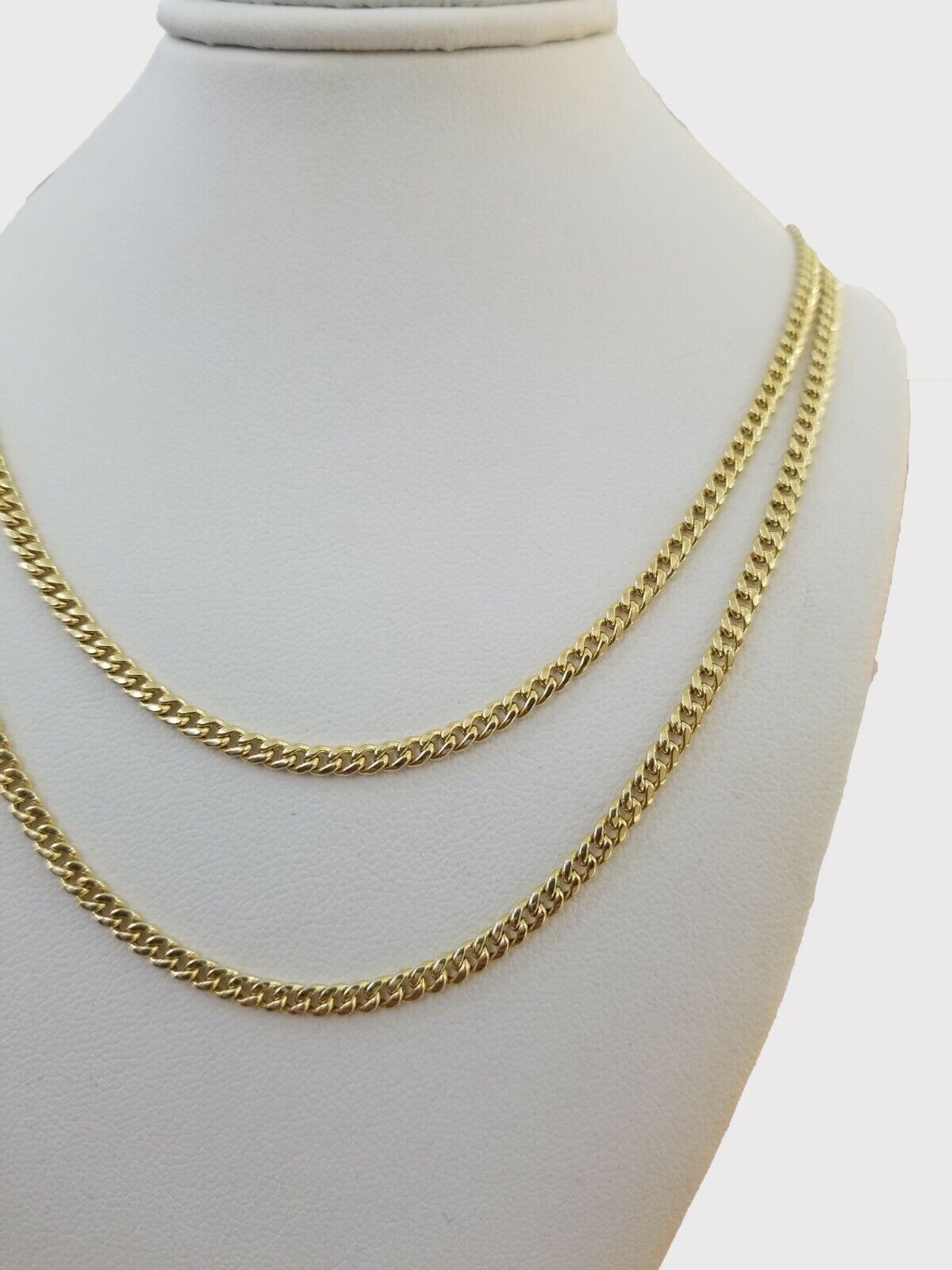 Real Gold 10kt Necklace Miami Cuban Link 16" 18" 2.5mm Women Layer Chain 2 piece - GoldenlinQ