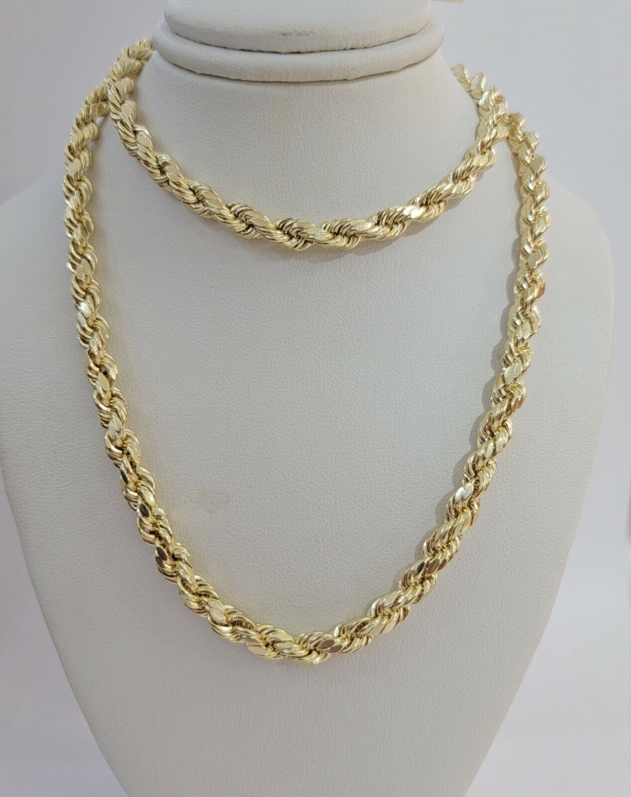 Real Gold 14k Rope Necklace Mens Chain 5mm 20" - 26" Yellow Gold Diamond Cuts 10KT - GoldenlinQ