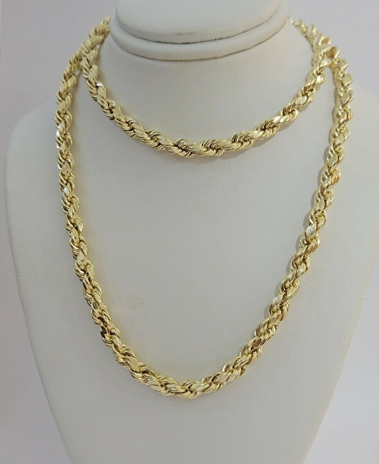 Real Gold 14k Rope Necklace Mens Chain 5mm 20" - 26" Yellow Gold Diamond Cuts 10KT - GoldenlinQ