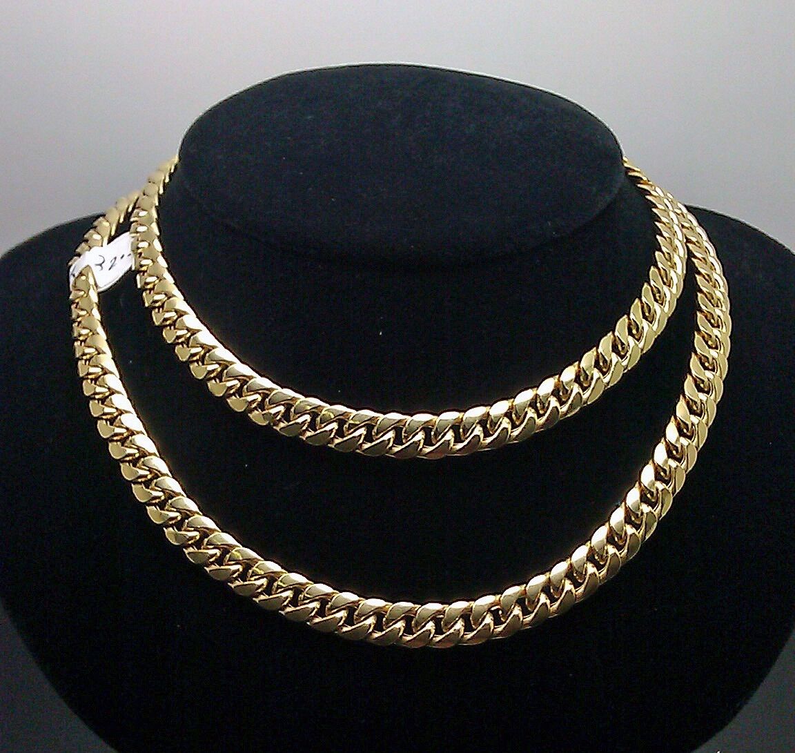 Real Gold 7mm 24" Mens Cuban Link Necklace 10KT yellow Gold Chain Strong Links - GoldenlinQ