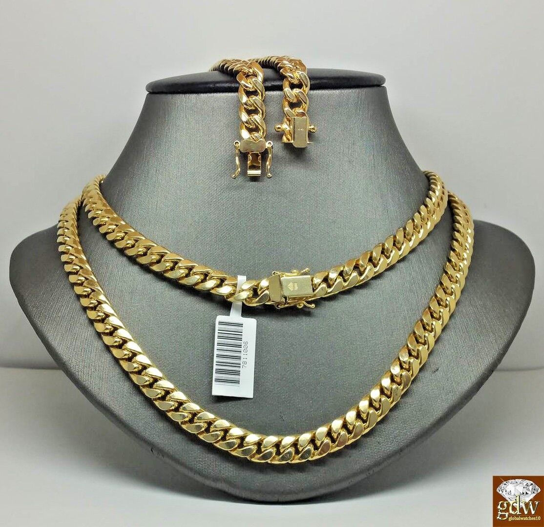 Real Gold 7mm 24" Mens Cuban Link Necklace 10KT yellow Gold Chain Strong Links - GoldenlinQ