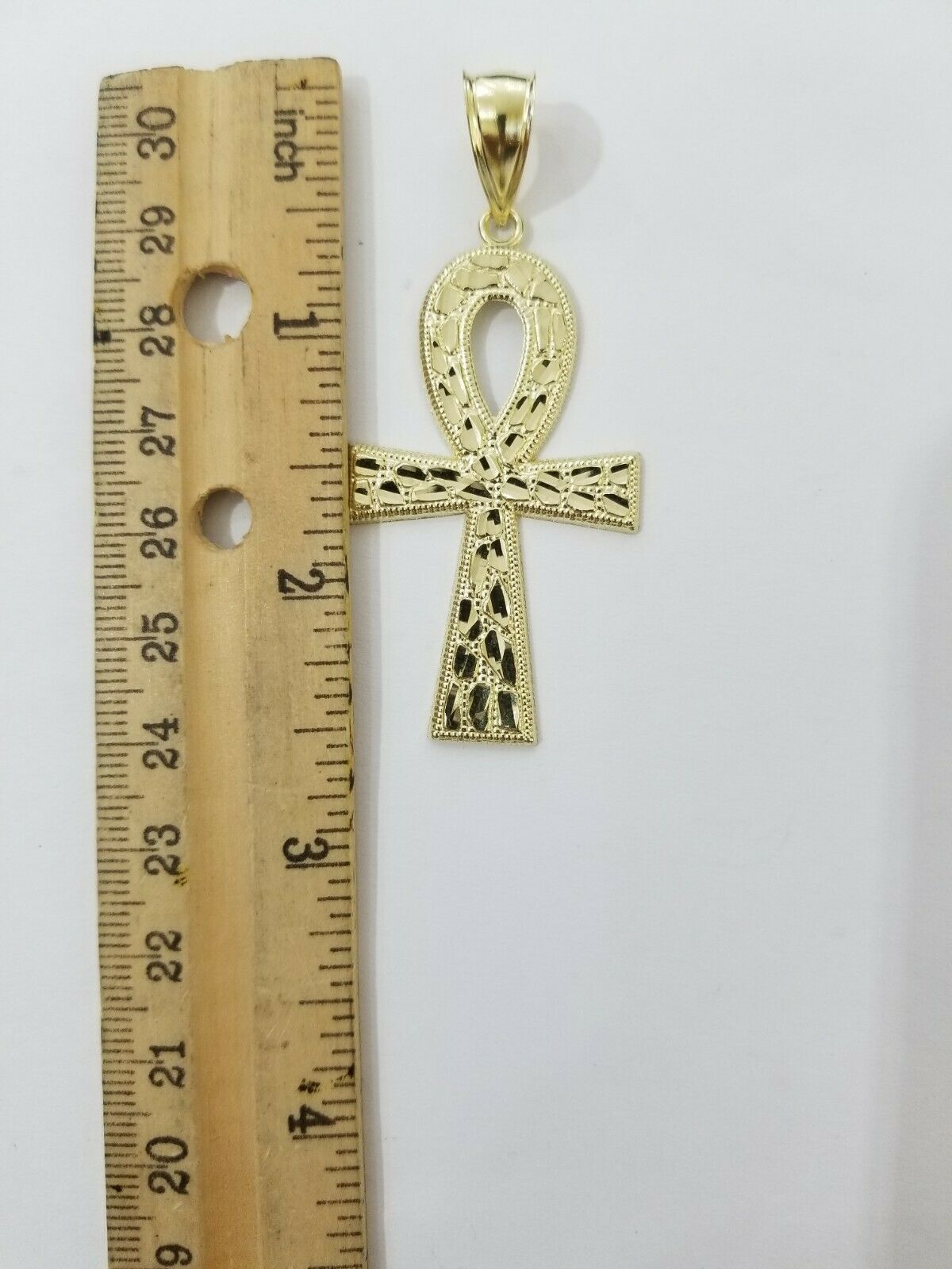 Real Gold Ankh Cross Charm Pendant 10k Yellow Gold Nugget Diamond Cuts Men Women - GoldenlinQ