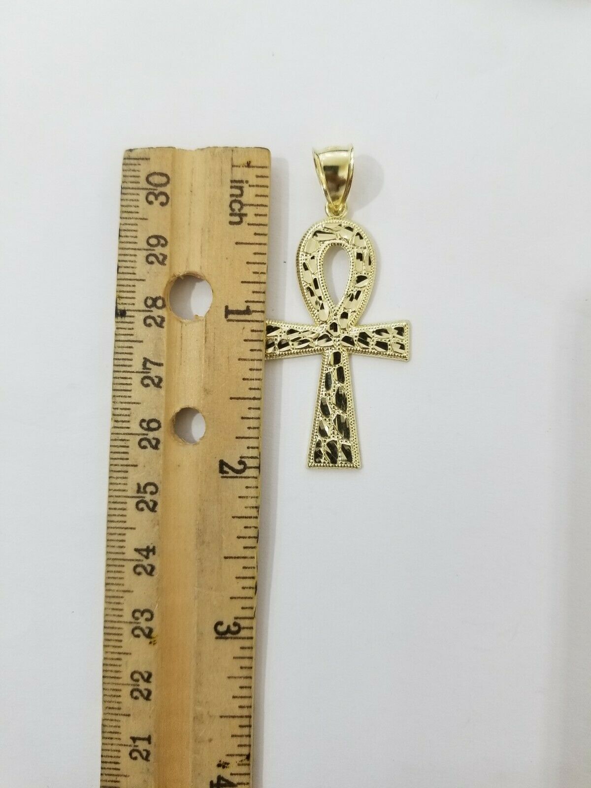 Real Gold Ankh Cross Charm Pendant 10k Yellow Gold Nugget Diamond Cuts Men Women - GoldenlinQ