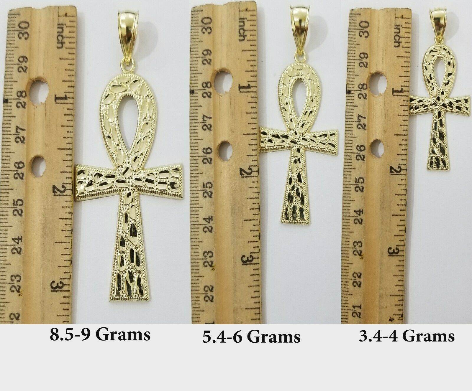 Real Gold Ankh Cross Charm Pendant 10k Yellow Gold Nugget Diamond Cuts Men Women - GoldenlinQ