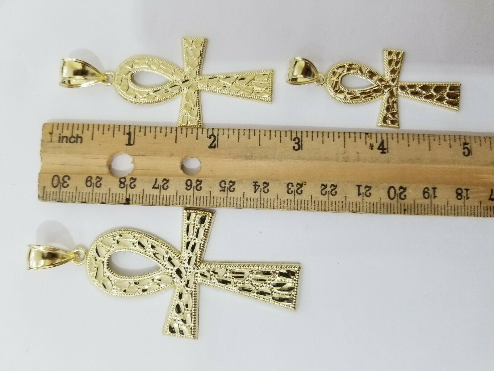 Real Gold Ankh Cross Charm Pendant 10k Yellow Gold Nugget Diamond Cuts Men Women - GoldenlinQ