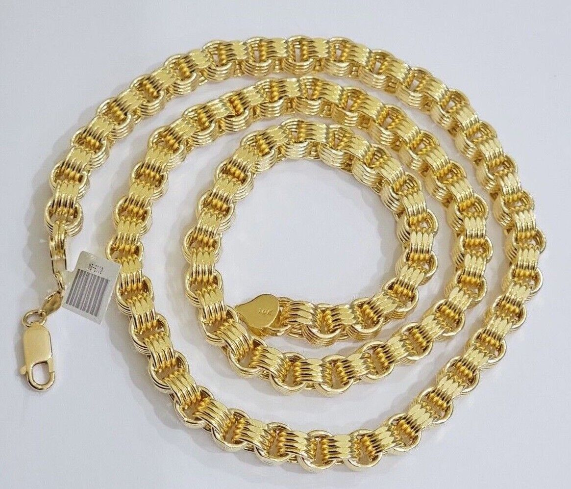 Real Gold Box Byzantine Chain Necklace 7.5mm 10K Yellow 20 Inches Men 10KT SALE - GoldenlinQ