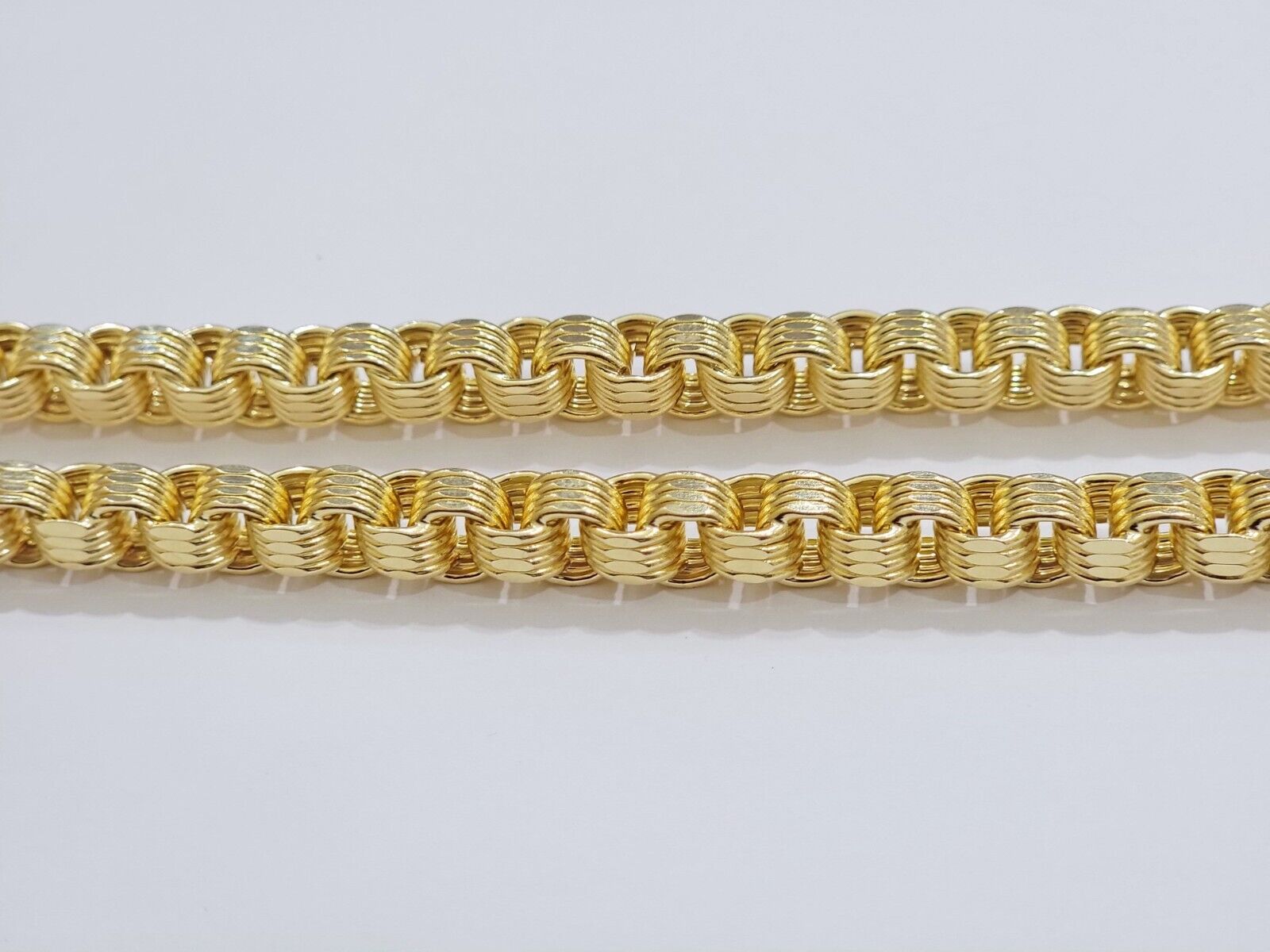 Real Gold Box Byzantine Chain Necklace 7.5mm 10K Yellow 22 Inches Men 10KT SALE - GoldenlinQ