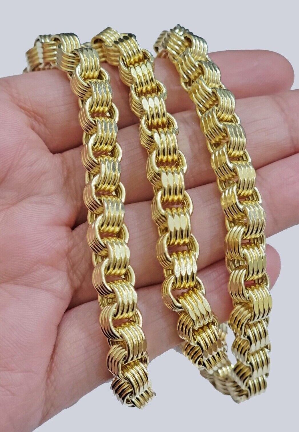 Real Gold Box Byzantine Chain Necklace 7.5mm 10K Yellow 24 Inches Men 10KT SALE - GoldenlinQ