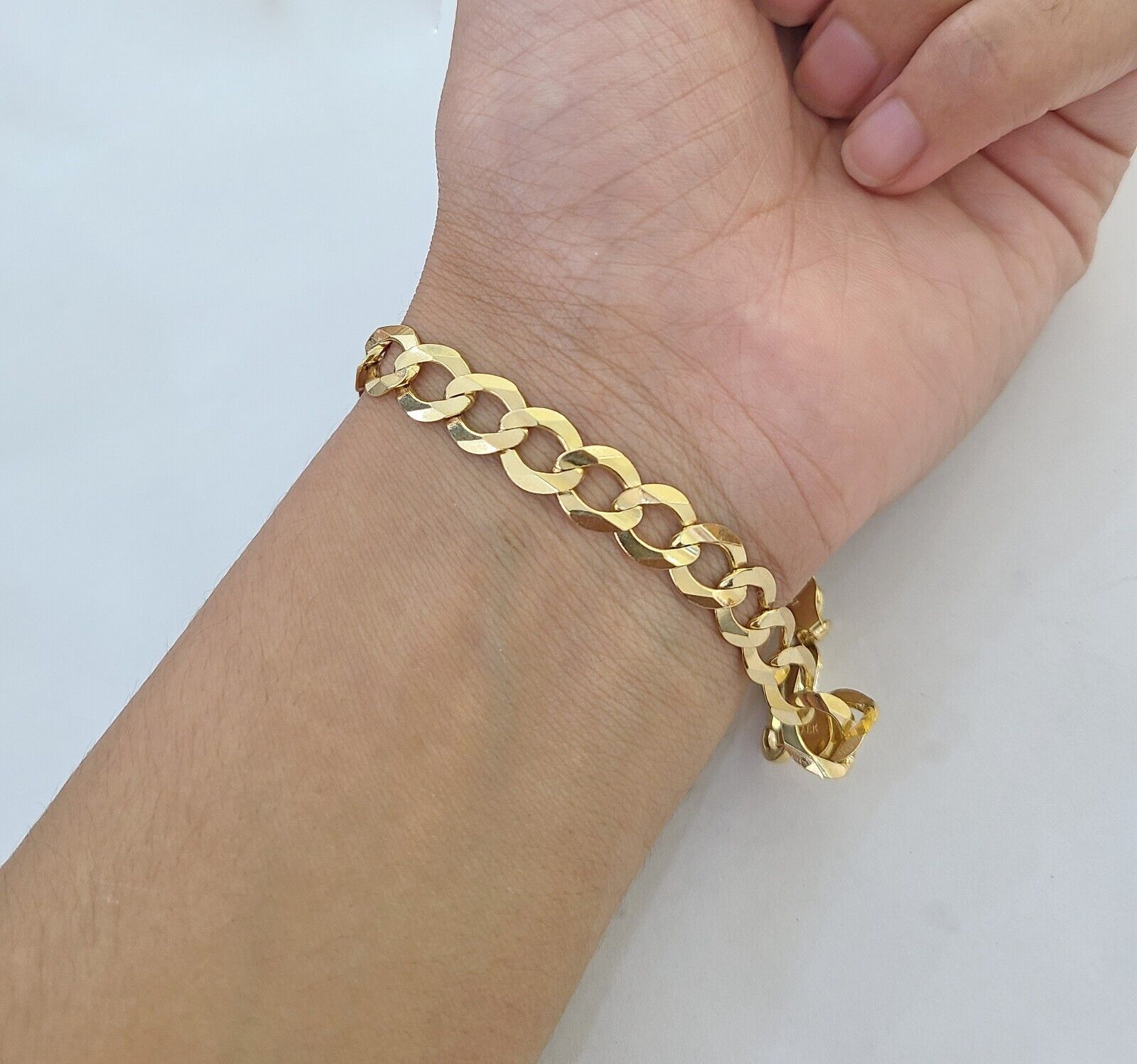 Real Gold Bracelet 10k Gold 8mm Link 8 Inch Men Women Cuban Curb Link - GoldenlinQ