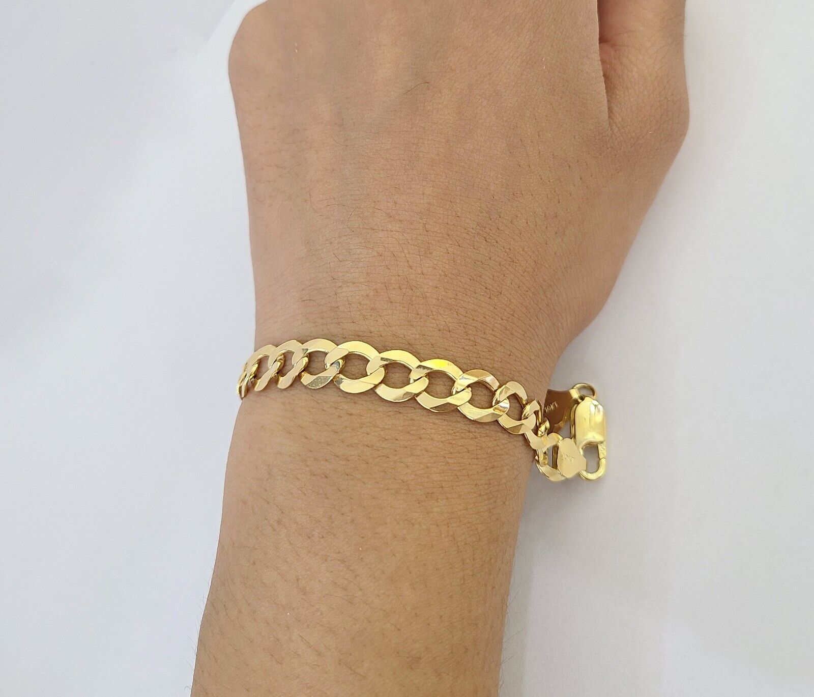 Real Gold Bracelet 10k Gold 8mm Link 8 Inch Men Women Cuban Curb Link - GoldenlinQ