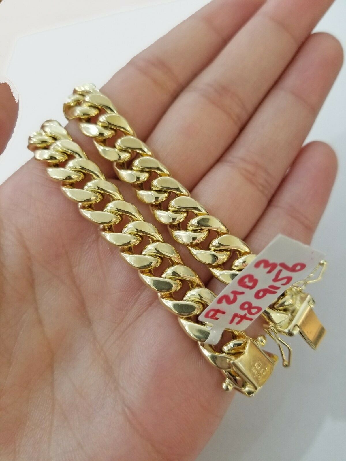 REAL GOLD Bracelet 14KT Miami Cuban Link 8" 9mm Box Clasp Yellow 14kt Gold MENS - GoldenlinQ