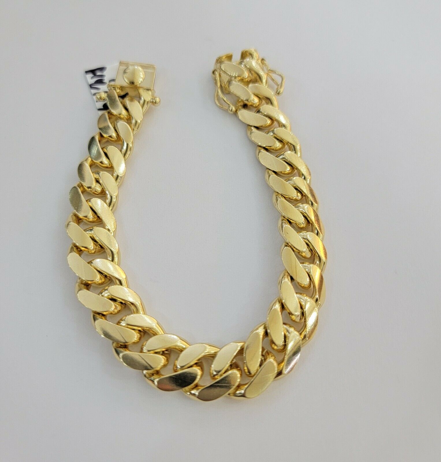 Real Gold Bracelet Solid 10k Mens Miami Cuban Link 13mm 10 kt Yellow Gold Box 8" - GoldenlinQ
