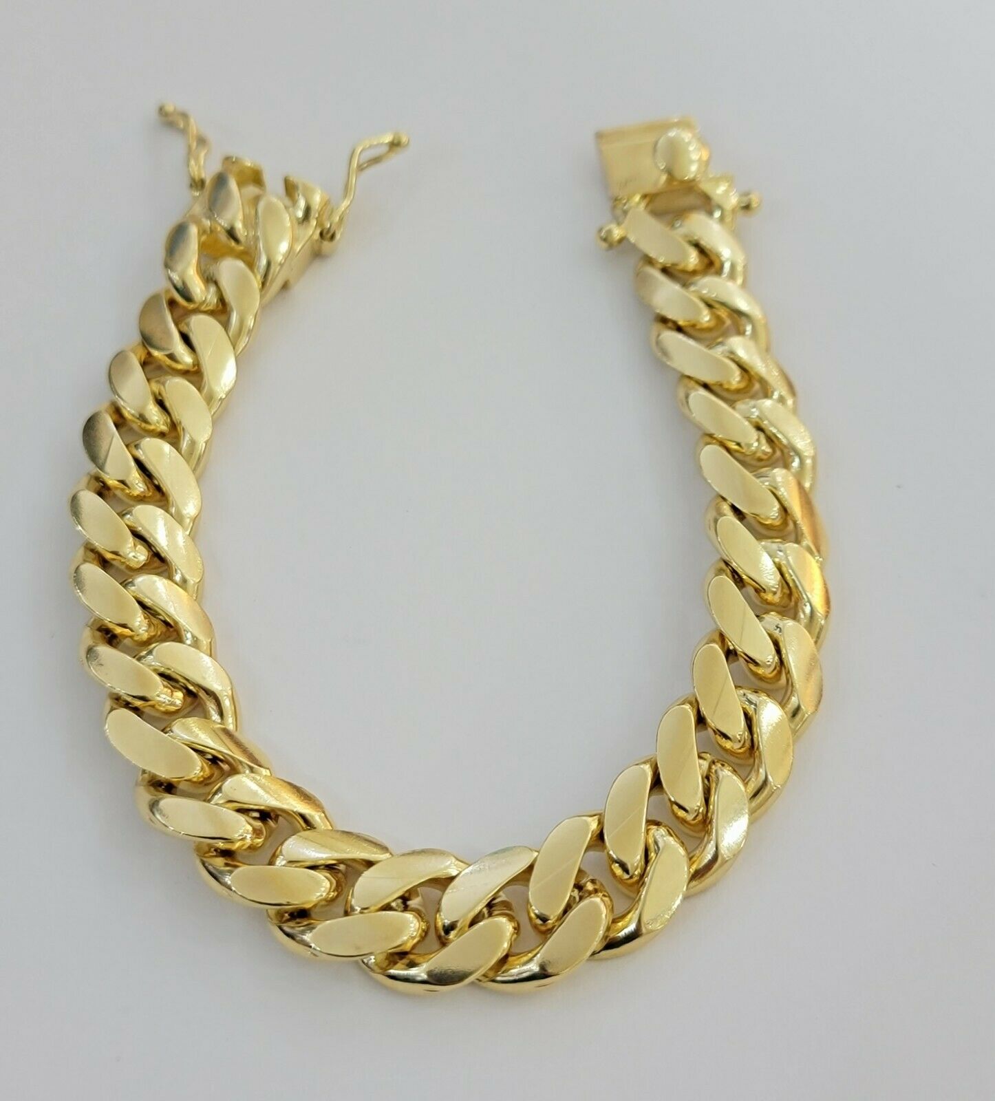 Real Gold Bracelet Solid 10k Mens Miami Cuban Link 13mm 10 kt Yellow Gold Box 8" - GoldenlinQ