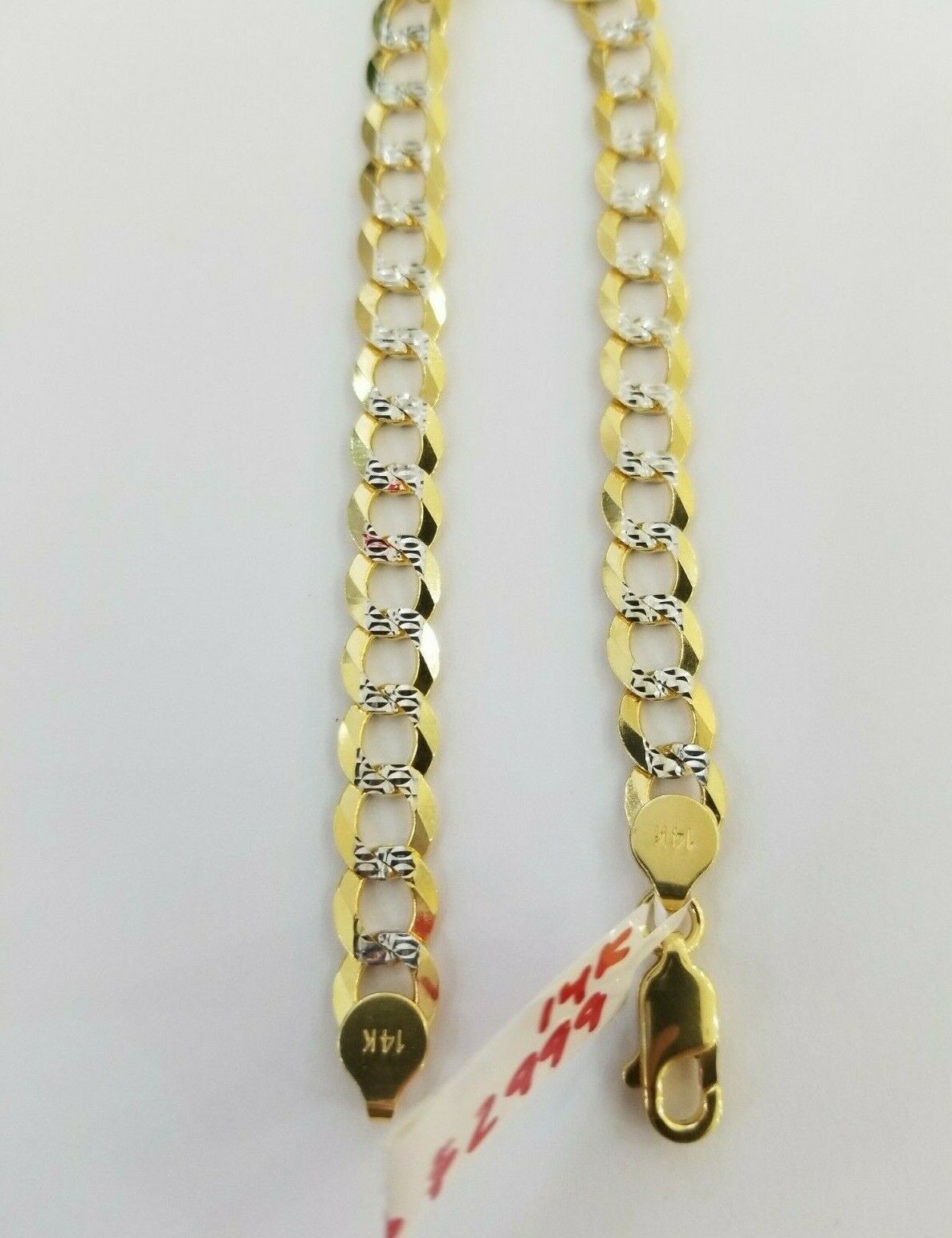 Real Gold Bracelet Solid 14k Cuban Curb Link FOR ladies 7.5" Diamond Cut 7.5mm - GoldenlinQ