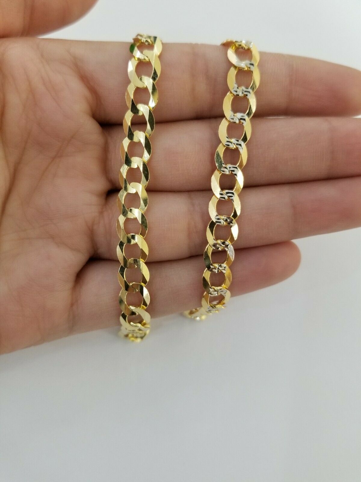 Real Gold Bracelet Solid 14k Cuban Curb Link FOR ladies 7.5" Diamond Cut 7.5mm - GoldenlinQ