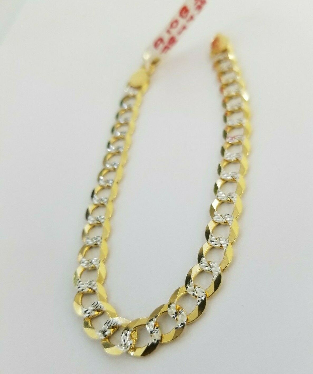 Real Gold Bracelet Solid 14k Cuban Curb Link FOR ladies 7.5" Diamond Cut 7.5mm - GoldenlinQ