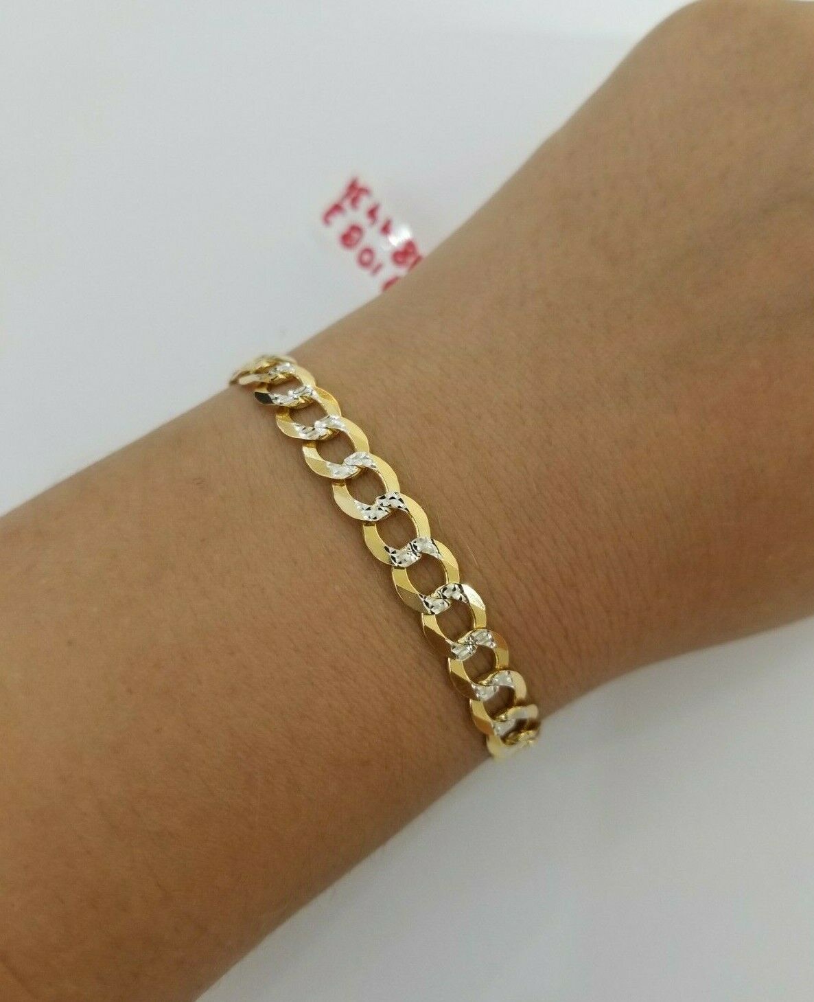 Real Gold Bracelet Solid 14k Cuban Curb Link FOR ladies 7.5" Diamond Cut 7.5mm - GoldenlinQ