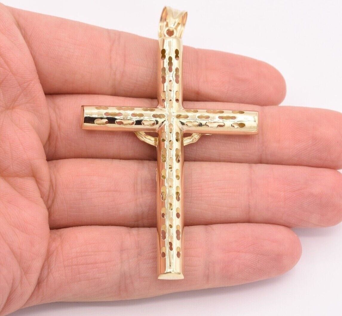 Real Gold Cross Charm Jesus christ pendant INRI crucifix 10k Yellow oro 2.4 Inch - GoldenlinQ