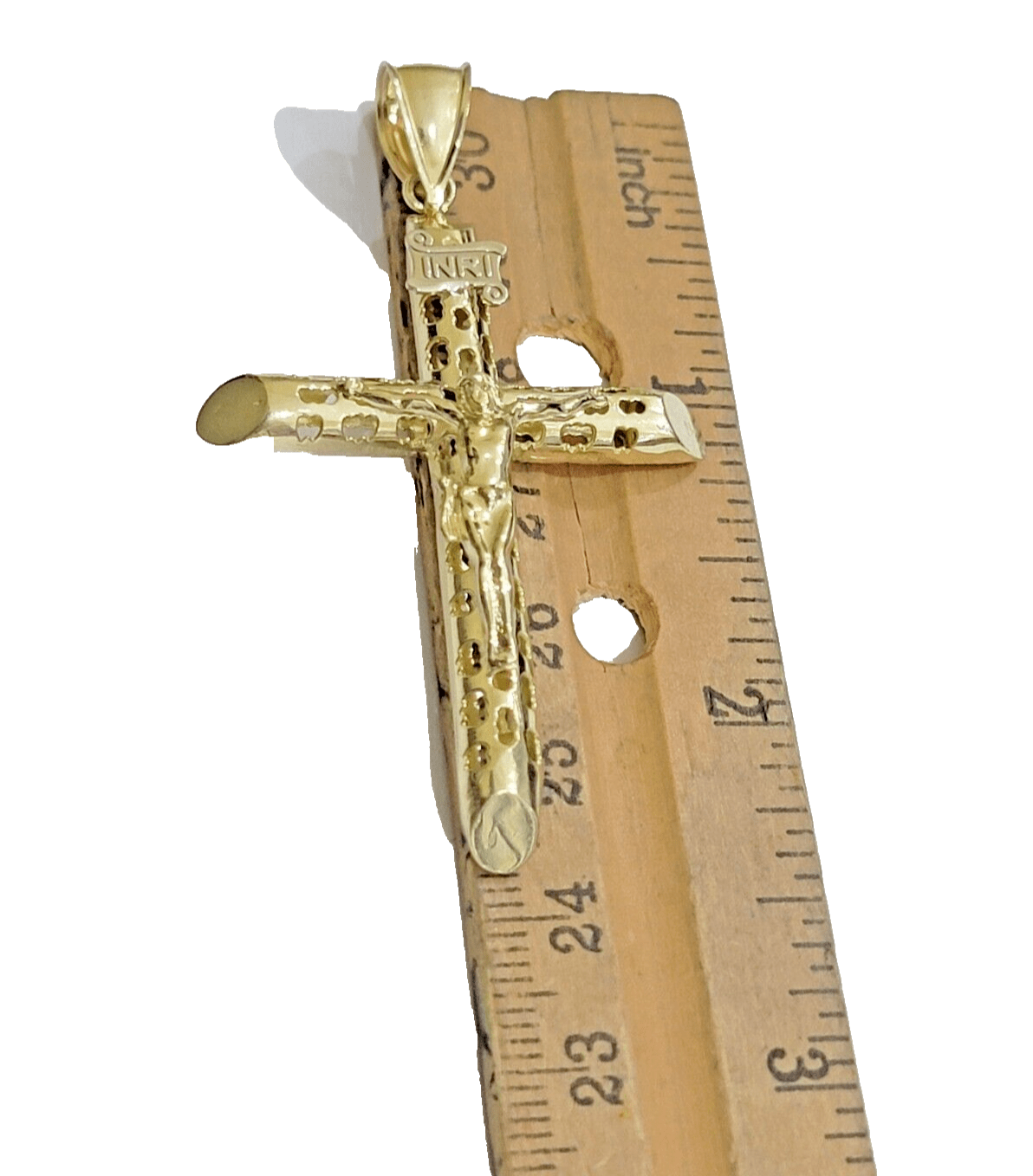 Real Gold Cross Charm Jesus christ pendant INRI crucifix 10k Yellow oro 2.4 Inch - GoldenlinQ