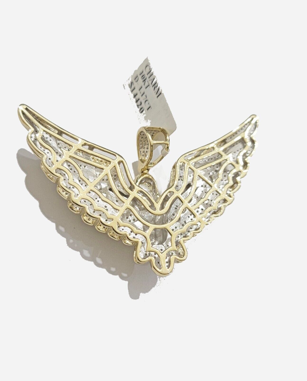 Real Gold Diamond Angel Wing Charm Pendant 10k yellow Gold 1.17 CT Mens 1.5 Inch - GoldenlinQ