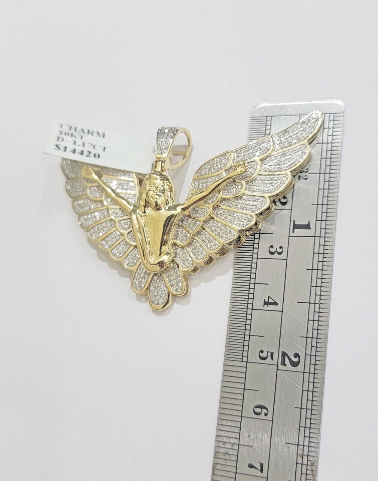 Real Gold Diamond Angel Wing Charm Pendant 10k yellow Gold 1.17 CT Mens 1.5 Inch - GoldenlinQ