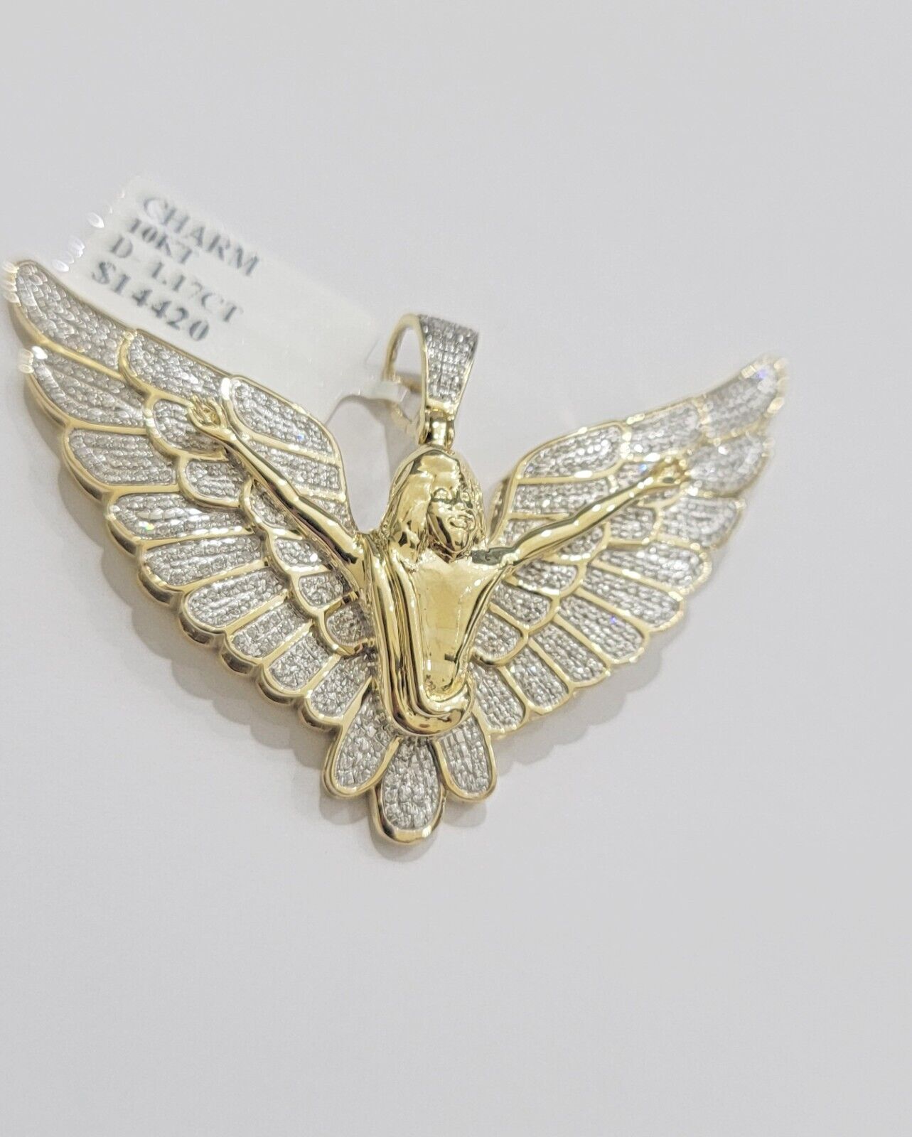 Real Gold Diamond Angel Wing Charm Pendant 10k yellow Gold 1.17 CT Mens 1.5 Inch - GoldenlinQ
