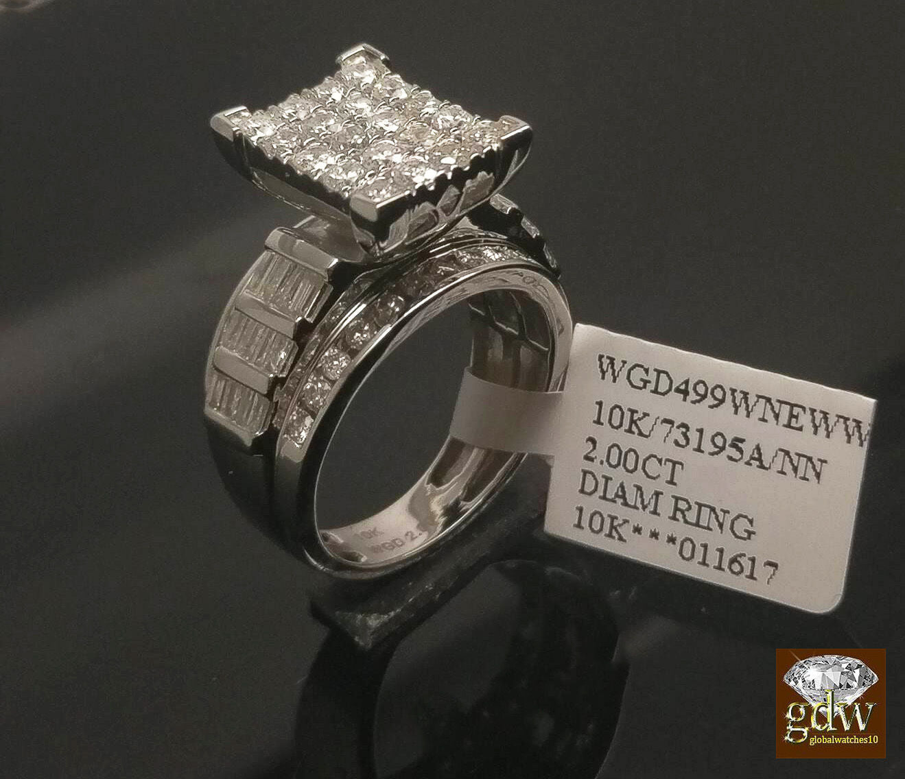 REAL Gold Diamond Ladies Ring 2Ct Diamond 10k White Gold Engagement Wedding Band - GoldenlinQ