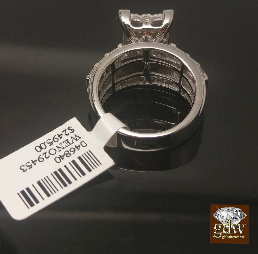 REAL Gold Diamond Ladies Ring 2Ct Diamond 10k White Gold Engagement Wedding Band - GoldenlinQ