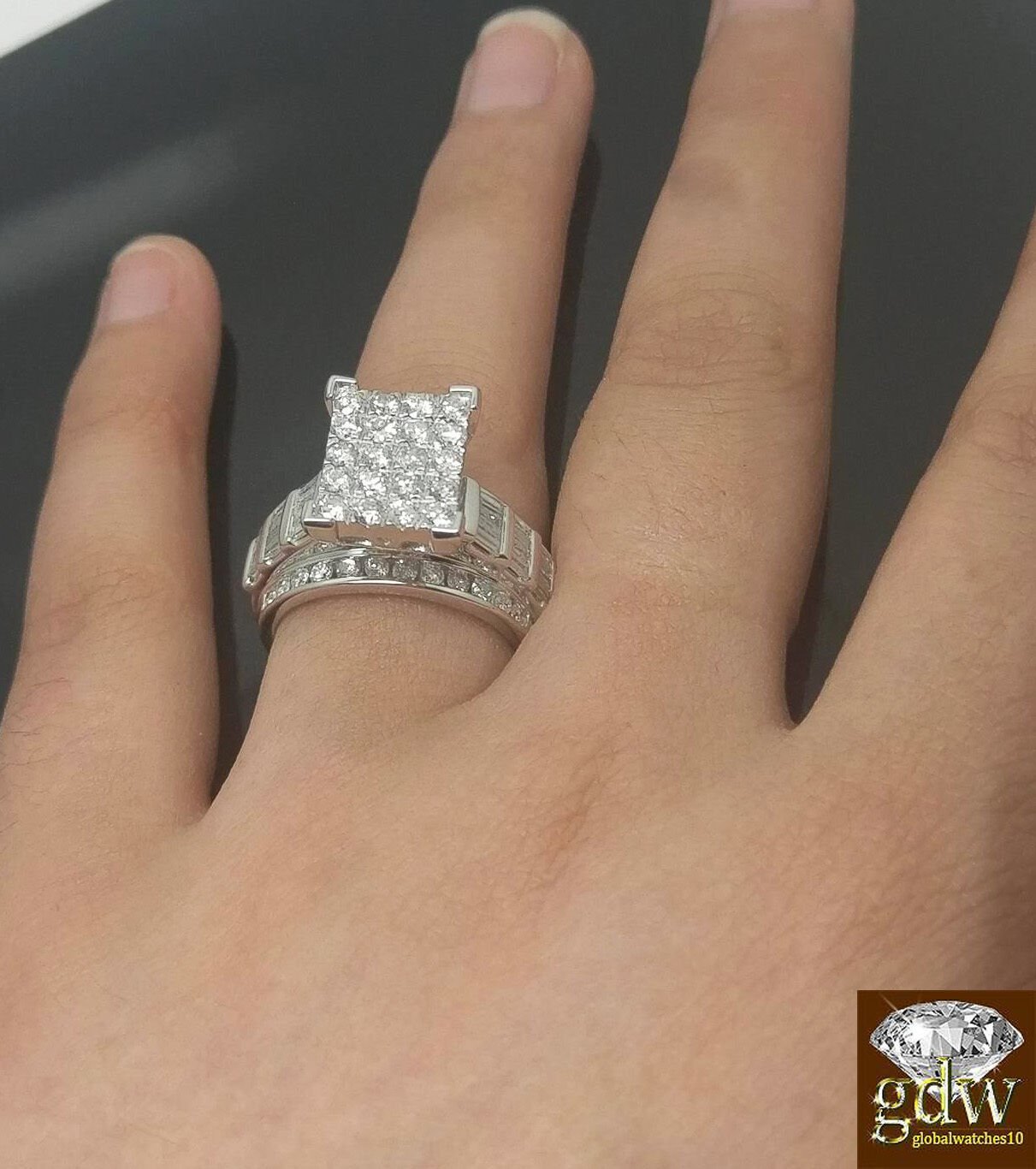 REAL Gold Diamond Ladies Ring 2Ct Diamond 10k White Gold Engagement Wedding Band - GoldenlinQ