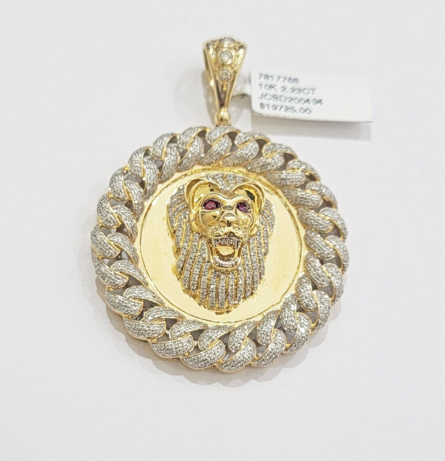 Real Gold Diamond lion head Charm Pendant 10k yellow Gold 2.20 CT Mens 2.3 Inch - GoldenlinQ