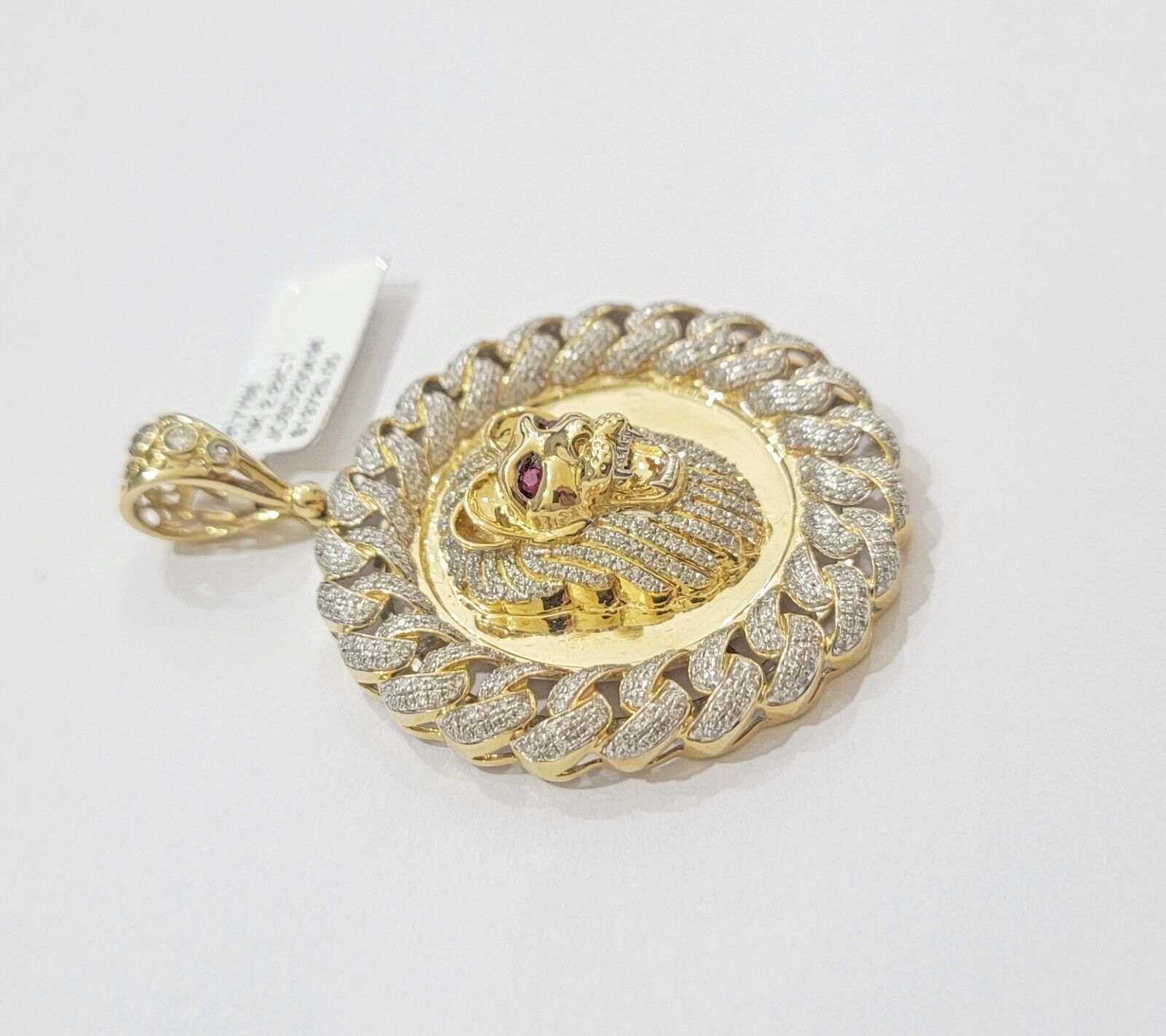 Real Gold Diamond lion head Charm Pendant 10k yellow Gold 2.20 CT Mens 2.3 Inch - GoldenlinQ