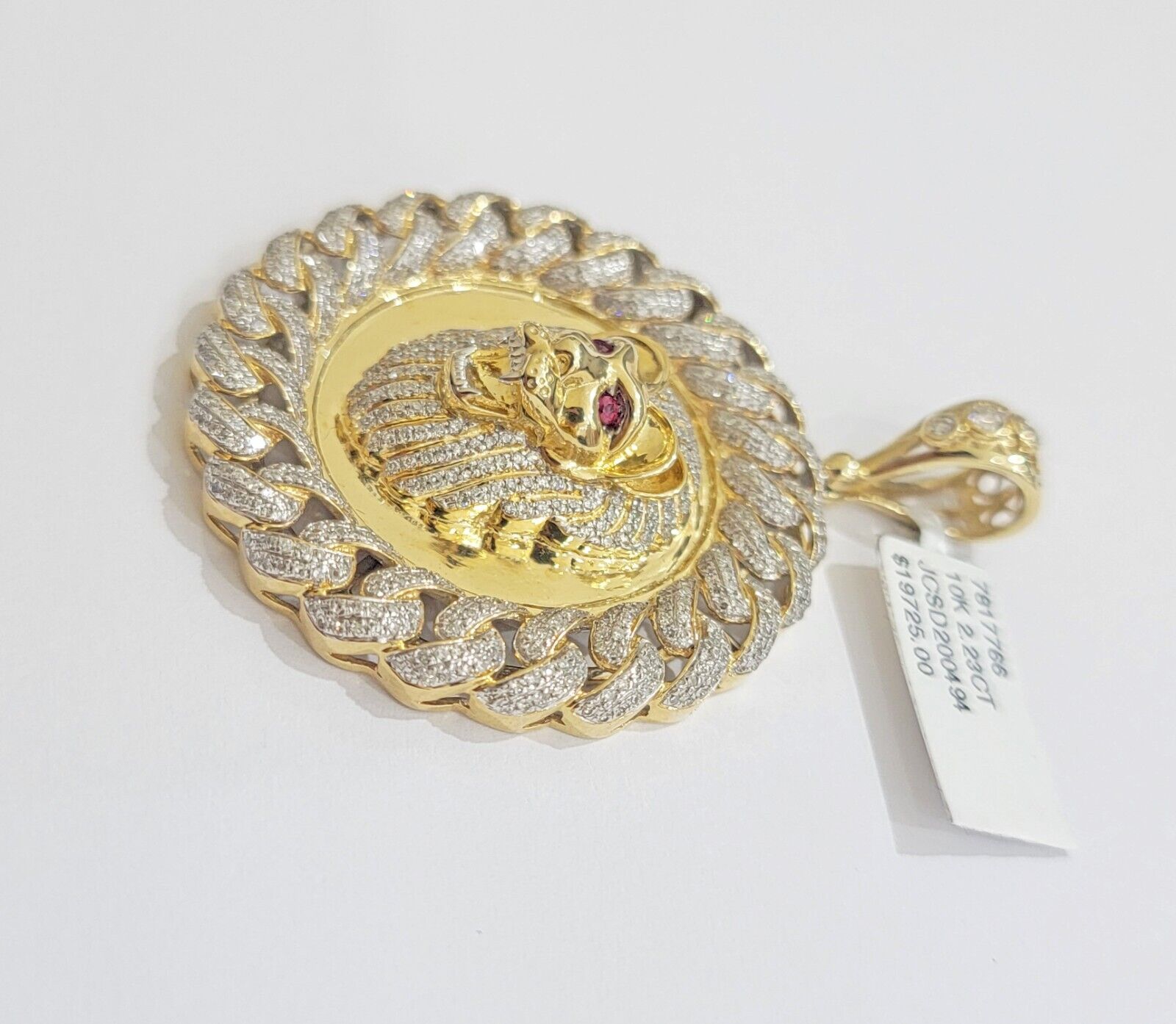 Real Gold Diamond lion head Charm Pendant 10k yellow Gold 2.20 CT Mens 2.3 Inch - GoldenlinQ