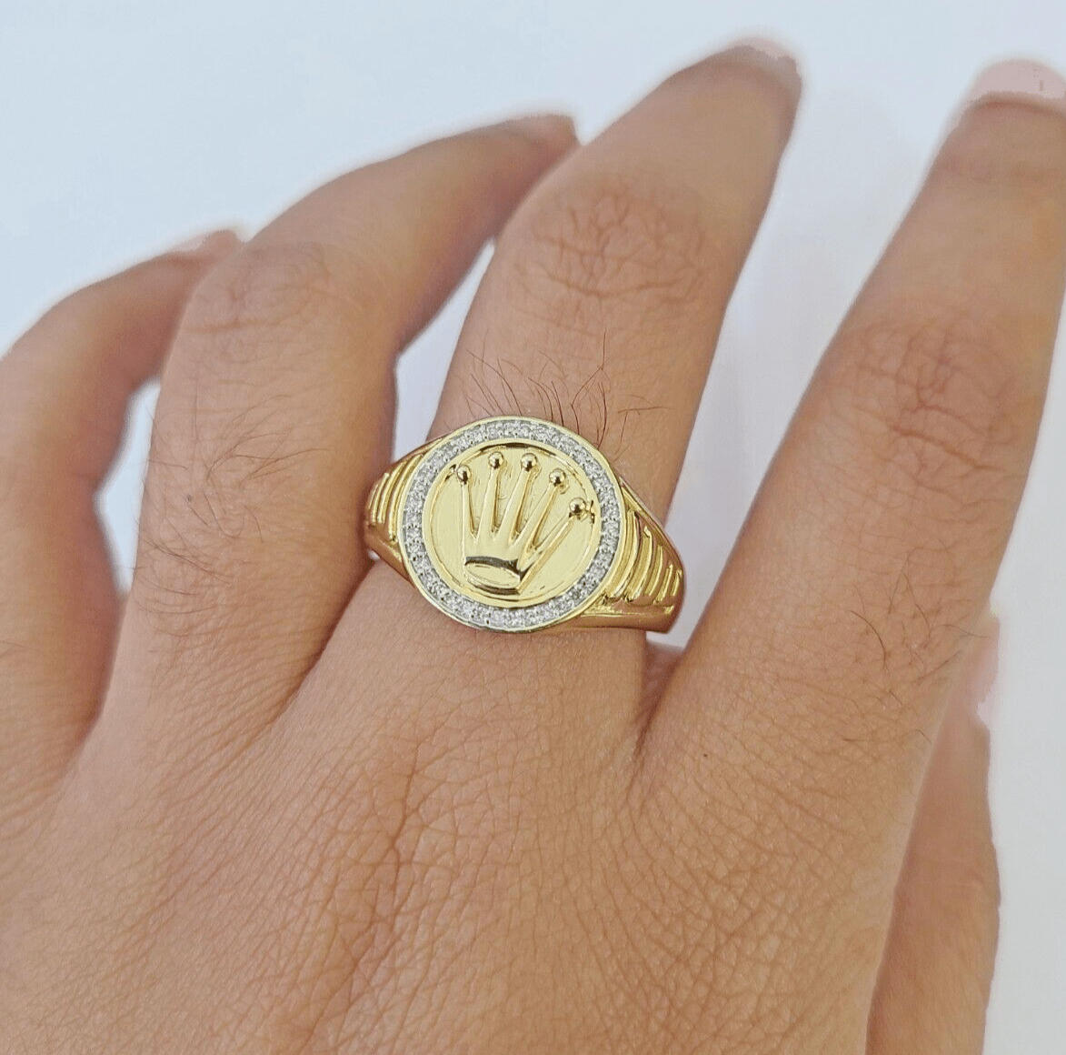 Real Gold Diamond Mens Ring Solid 10k Yellow Gold & Natural Diamond Casual Ring - GoldenlinQ